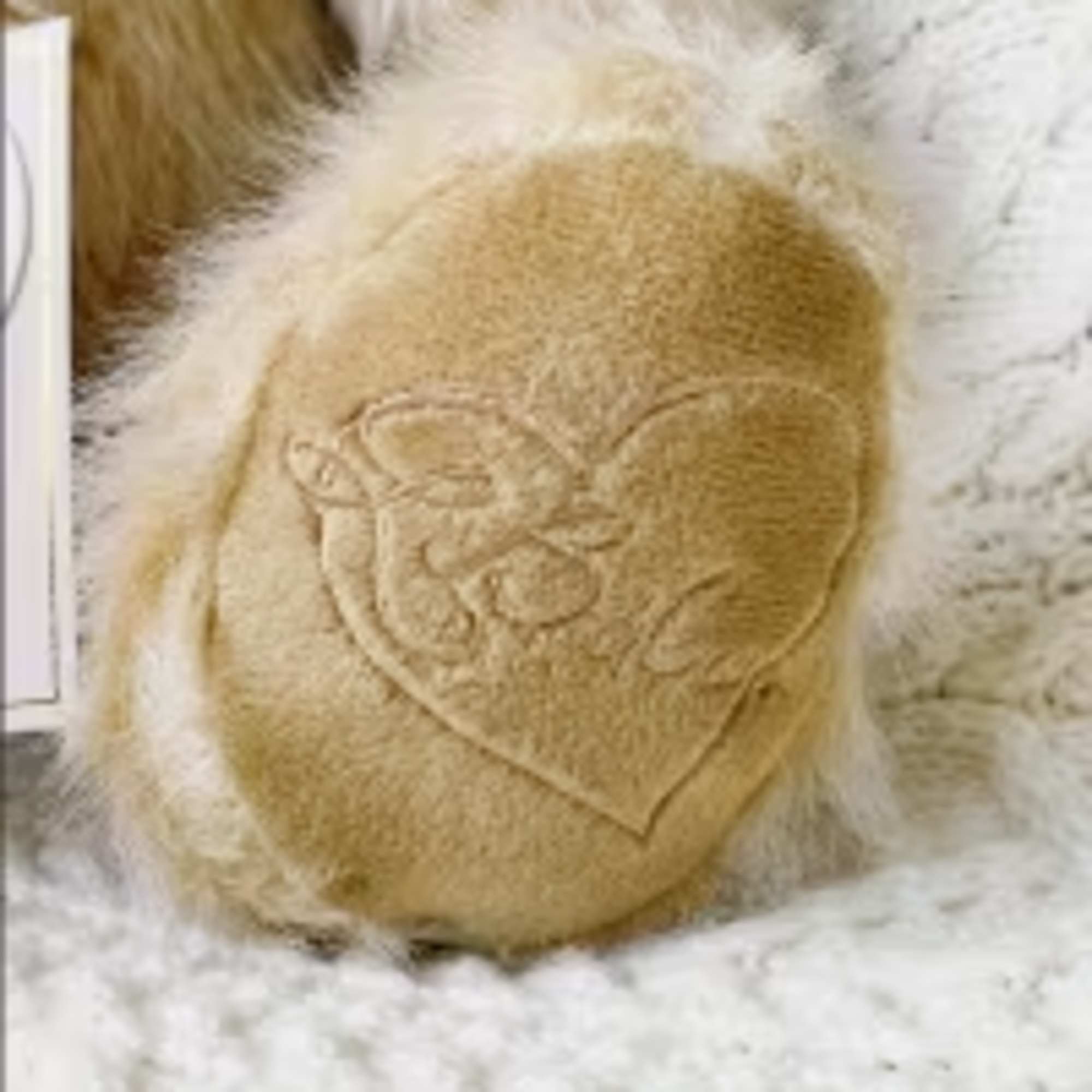 Plush teddy bear with a heart-shaped patch on its paw