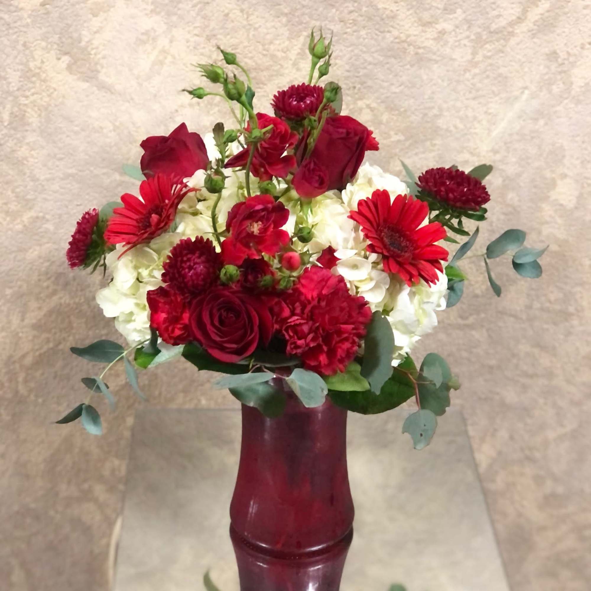 This red and white arrangement is perfect for a loved one. , photo 2 of 2
