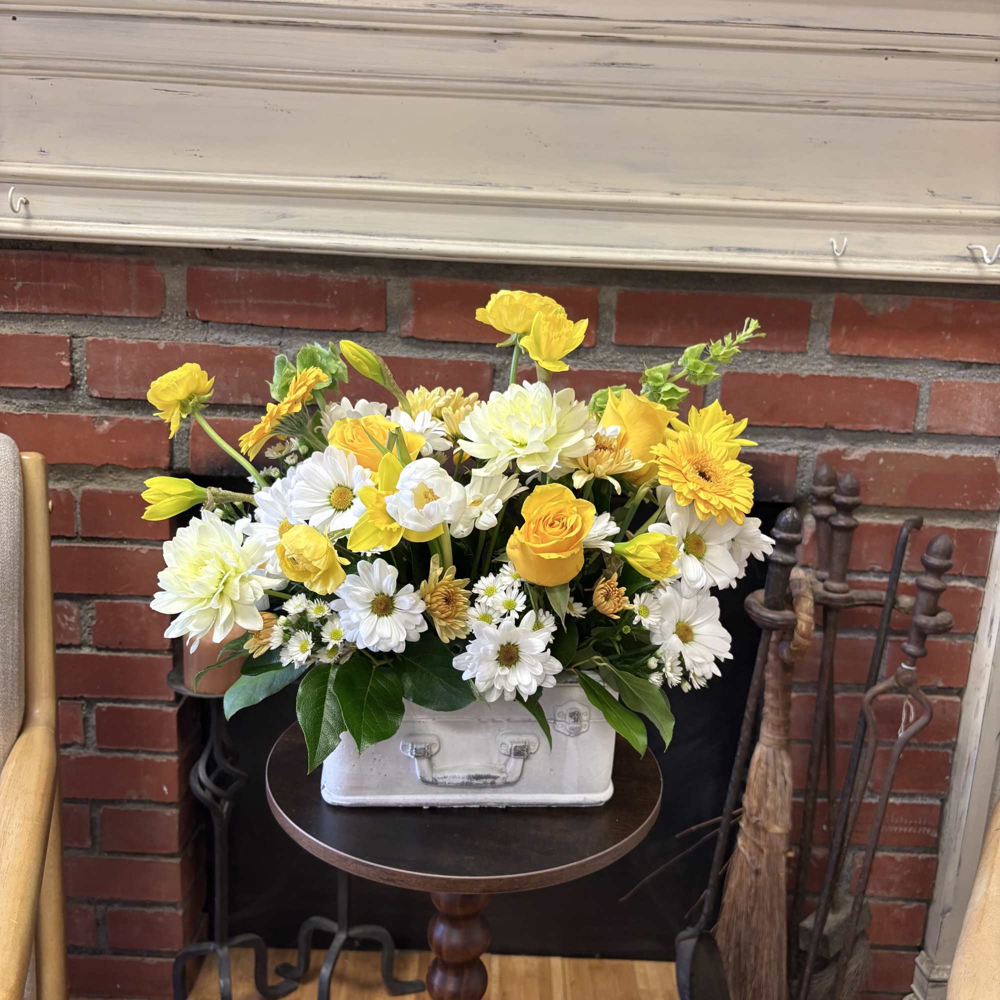 Recipe: Yellow Roses, White Daisies, Gerbera Daisies, Tulips, Button Mums, Chrysthemums, Bells, photo 2 of 2