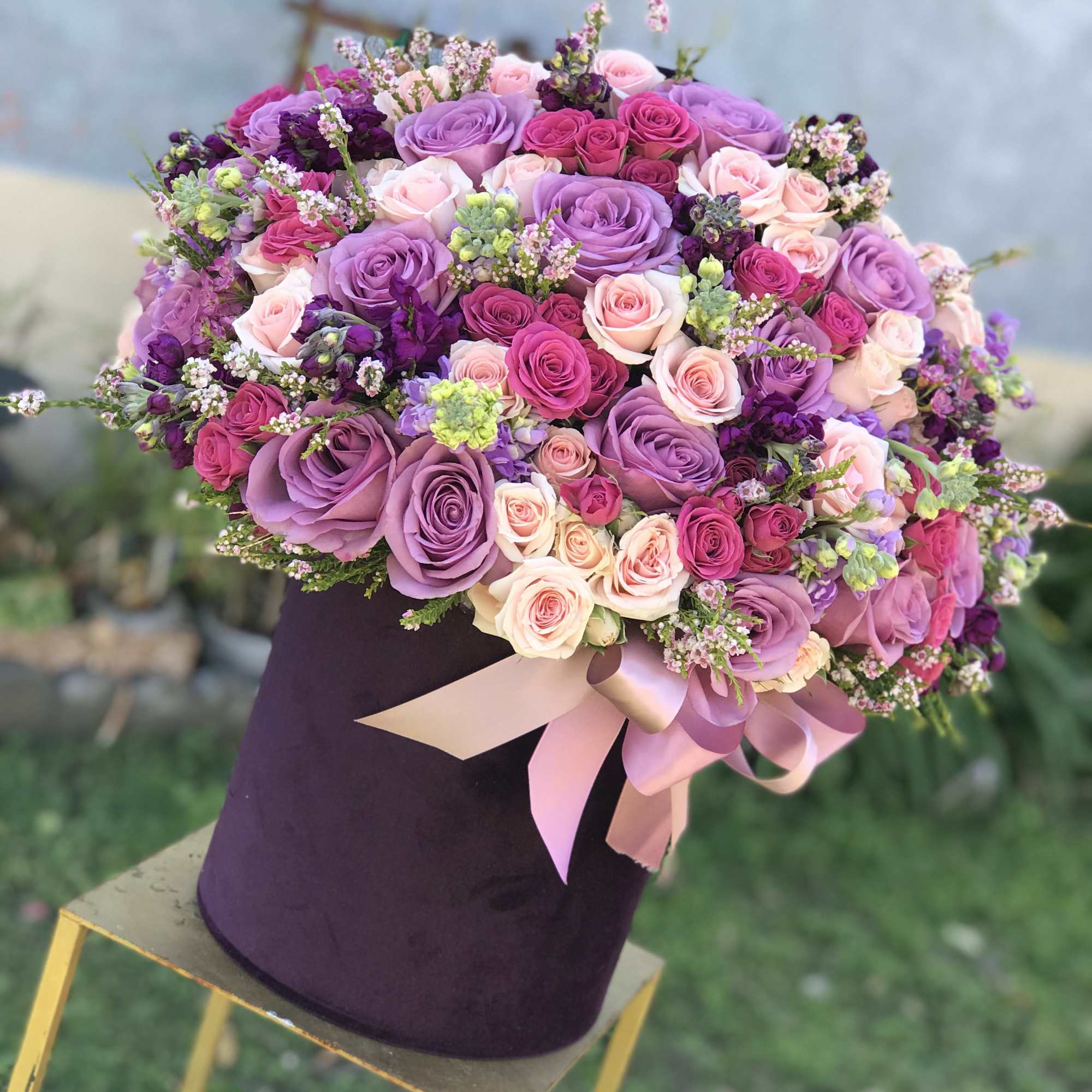 Beautiful combination of all shades of purples, pinks and lavanders. Comes in