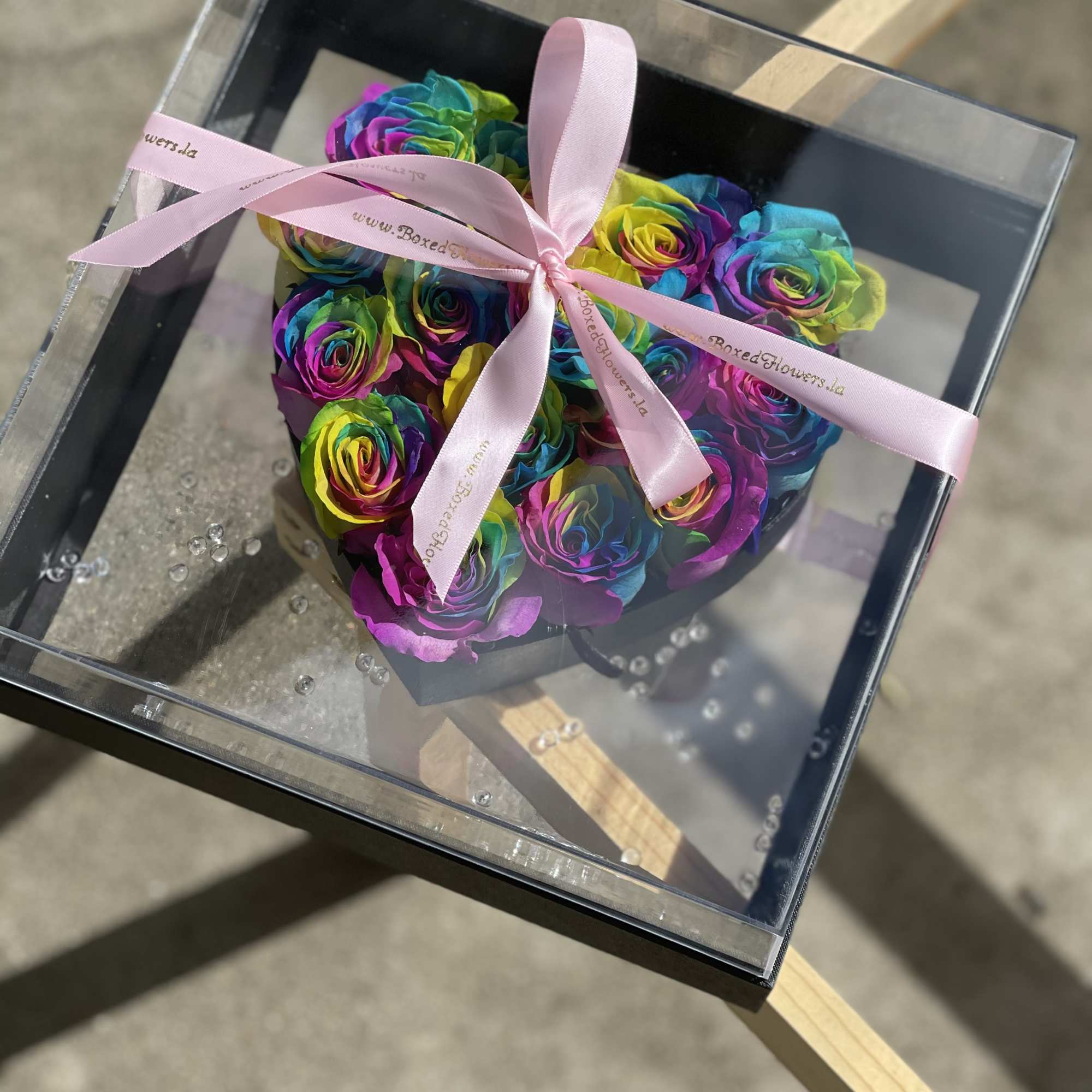Square Black see through box with a heart shaped box built in