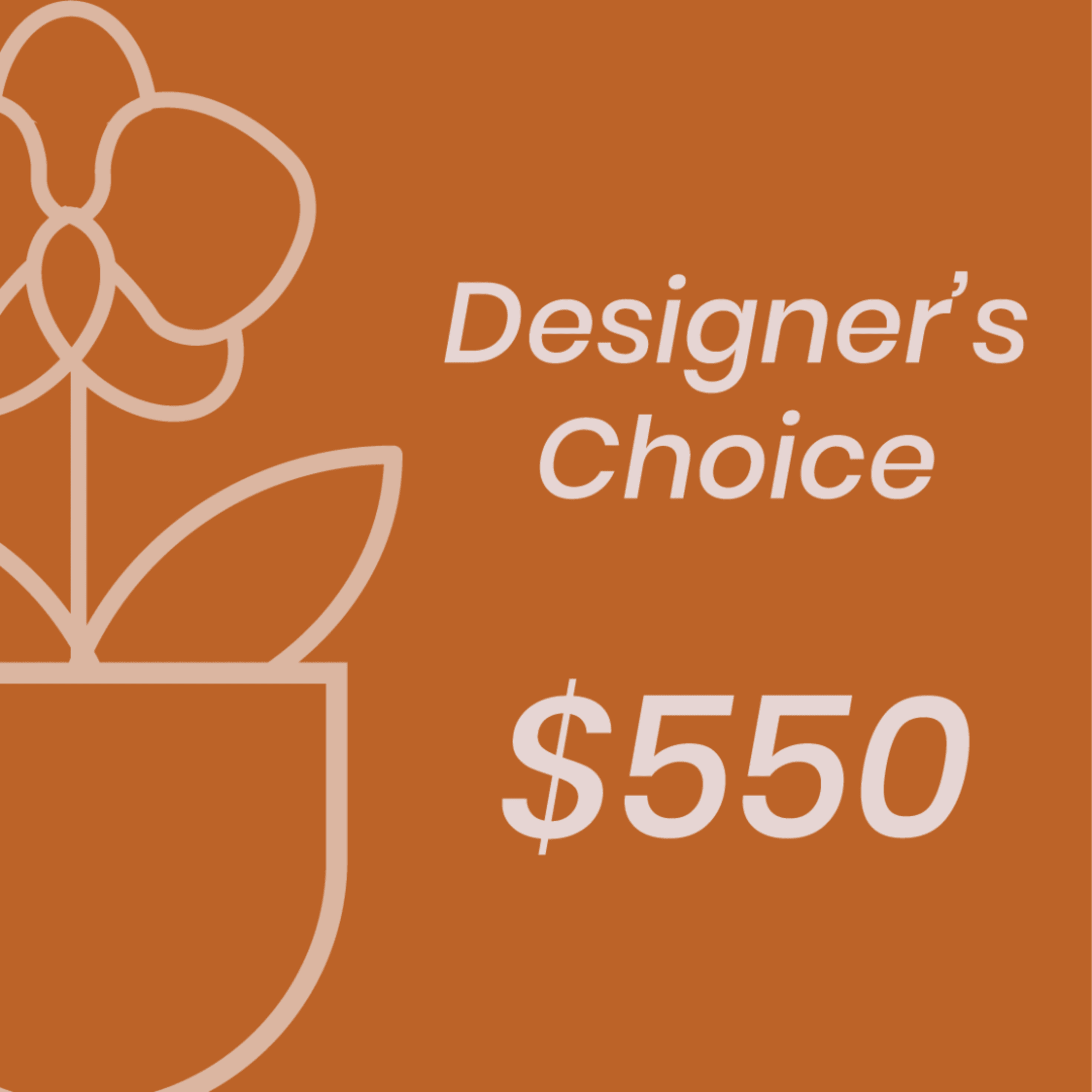 Orange graphic with the words "Designer’s Choice $550"