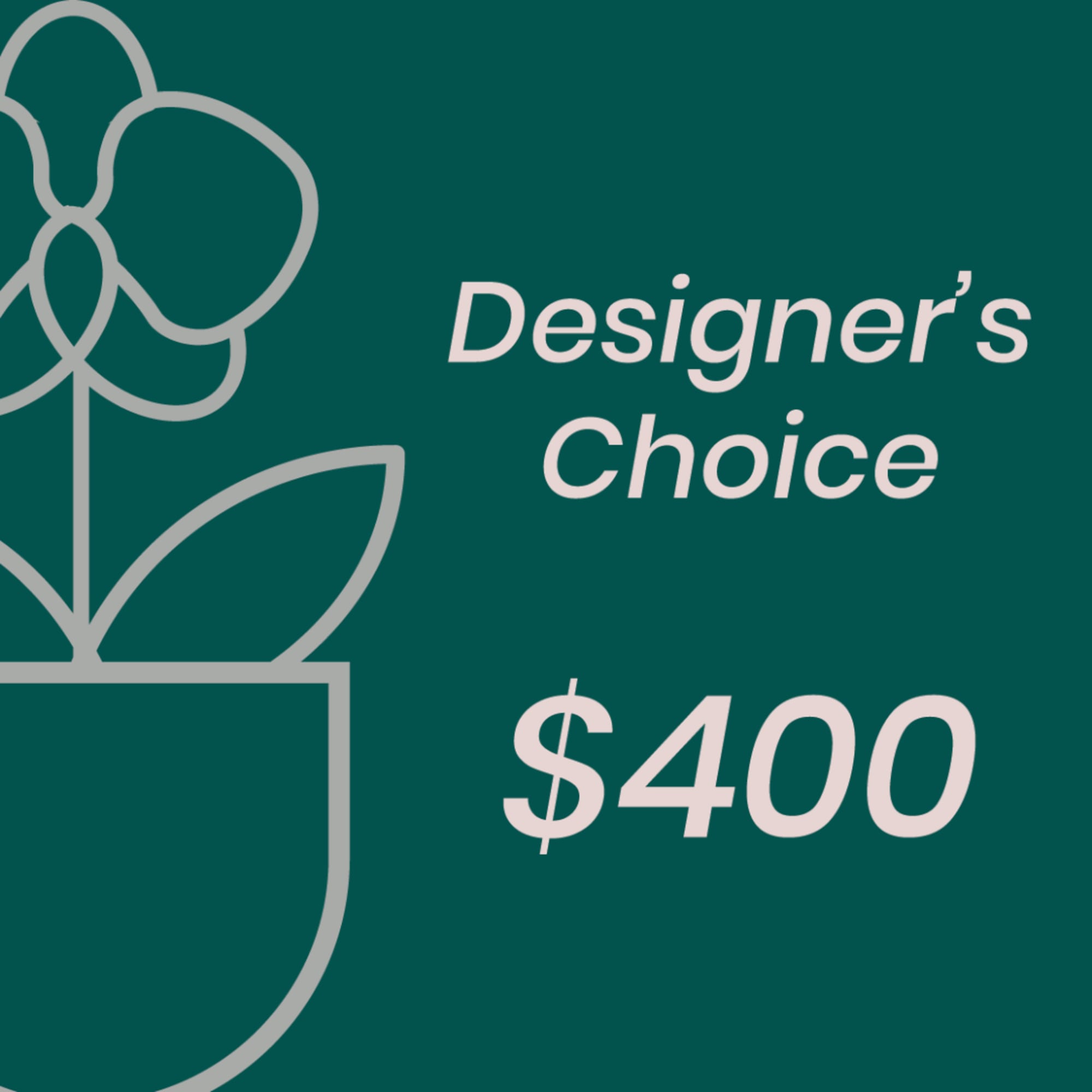 Designer’s Choice gift card with a $400 amount on a teal background