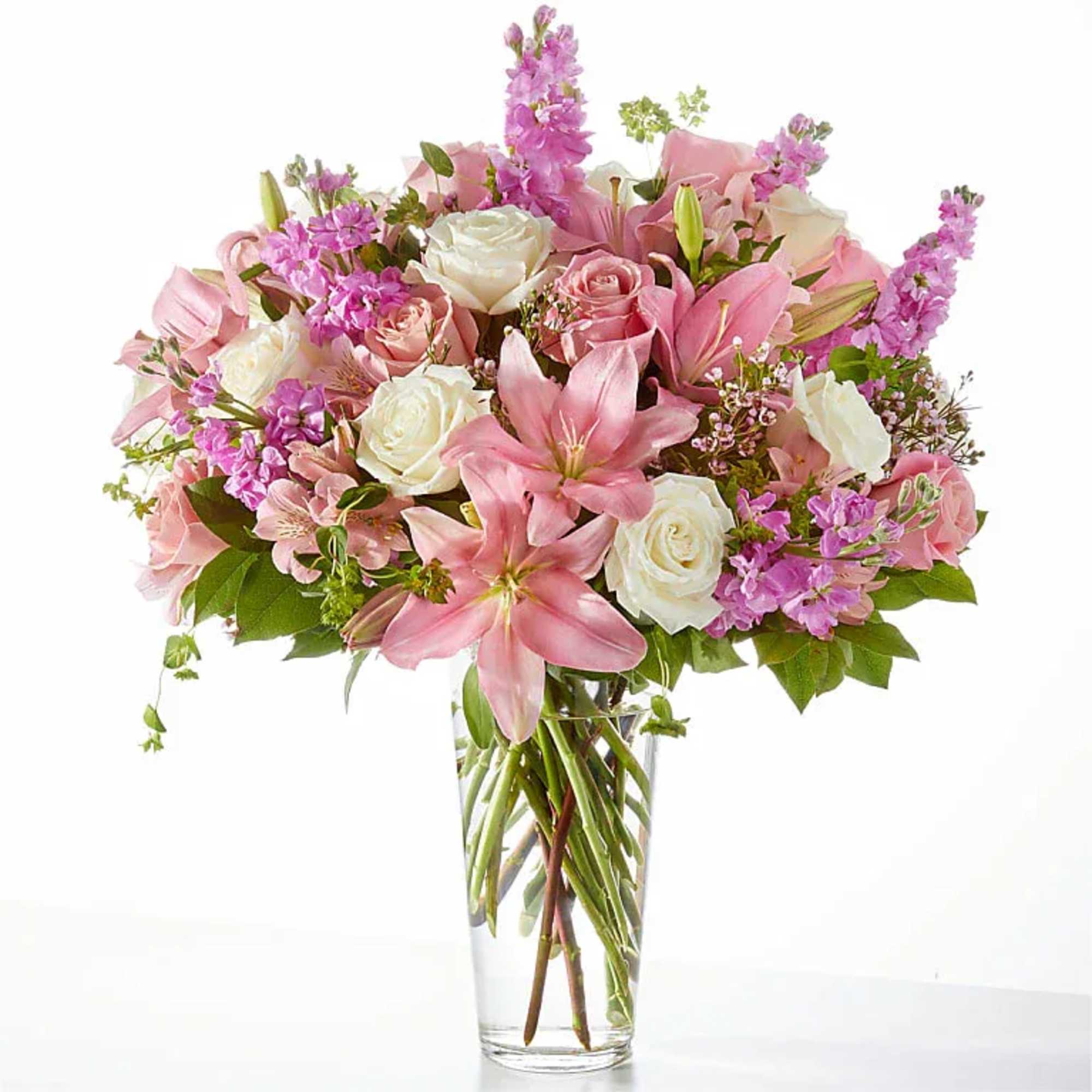 An absolutely heavenly display of pink and white florals to take their