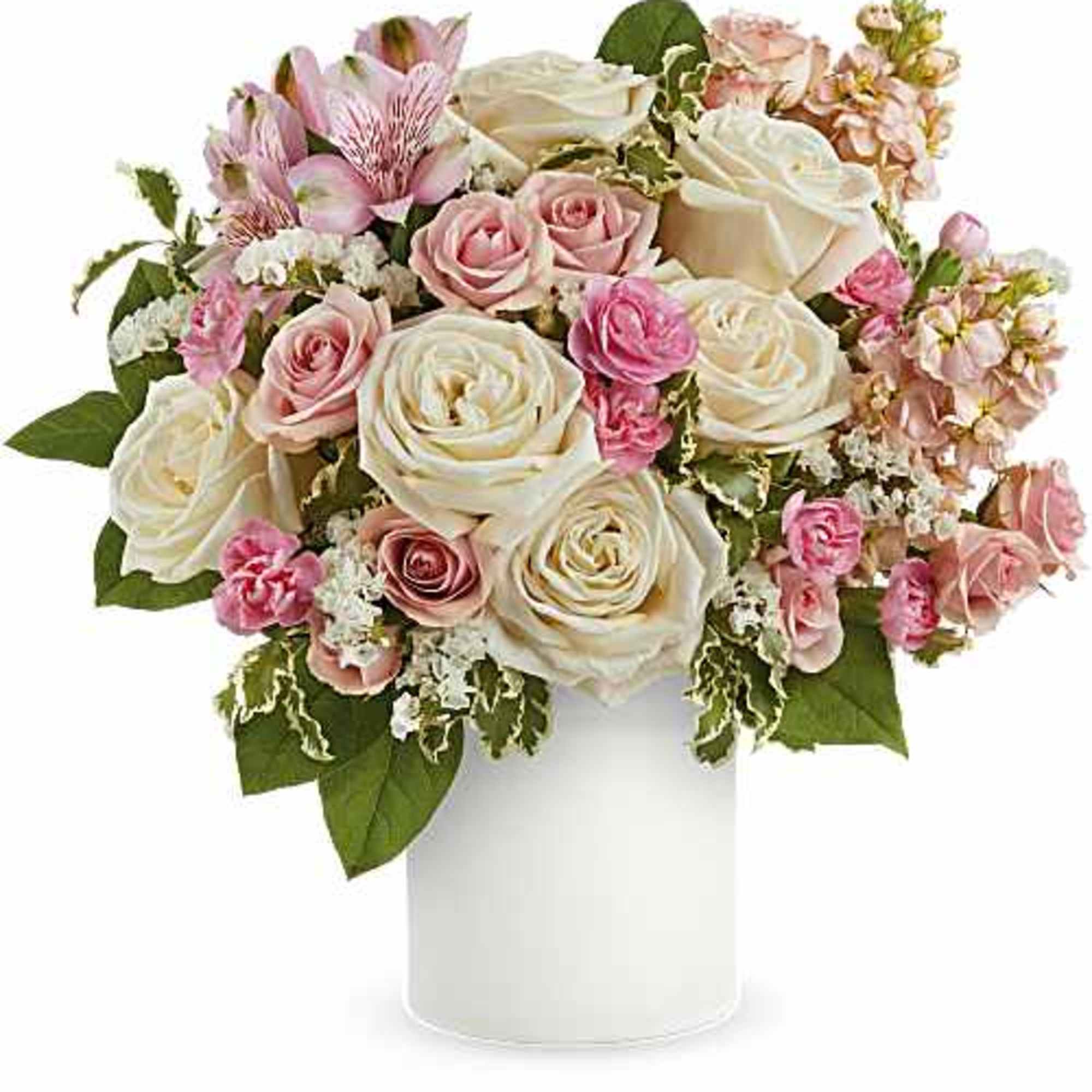 Soft clusters of blush and cream roses give this Pastel Party flower