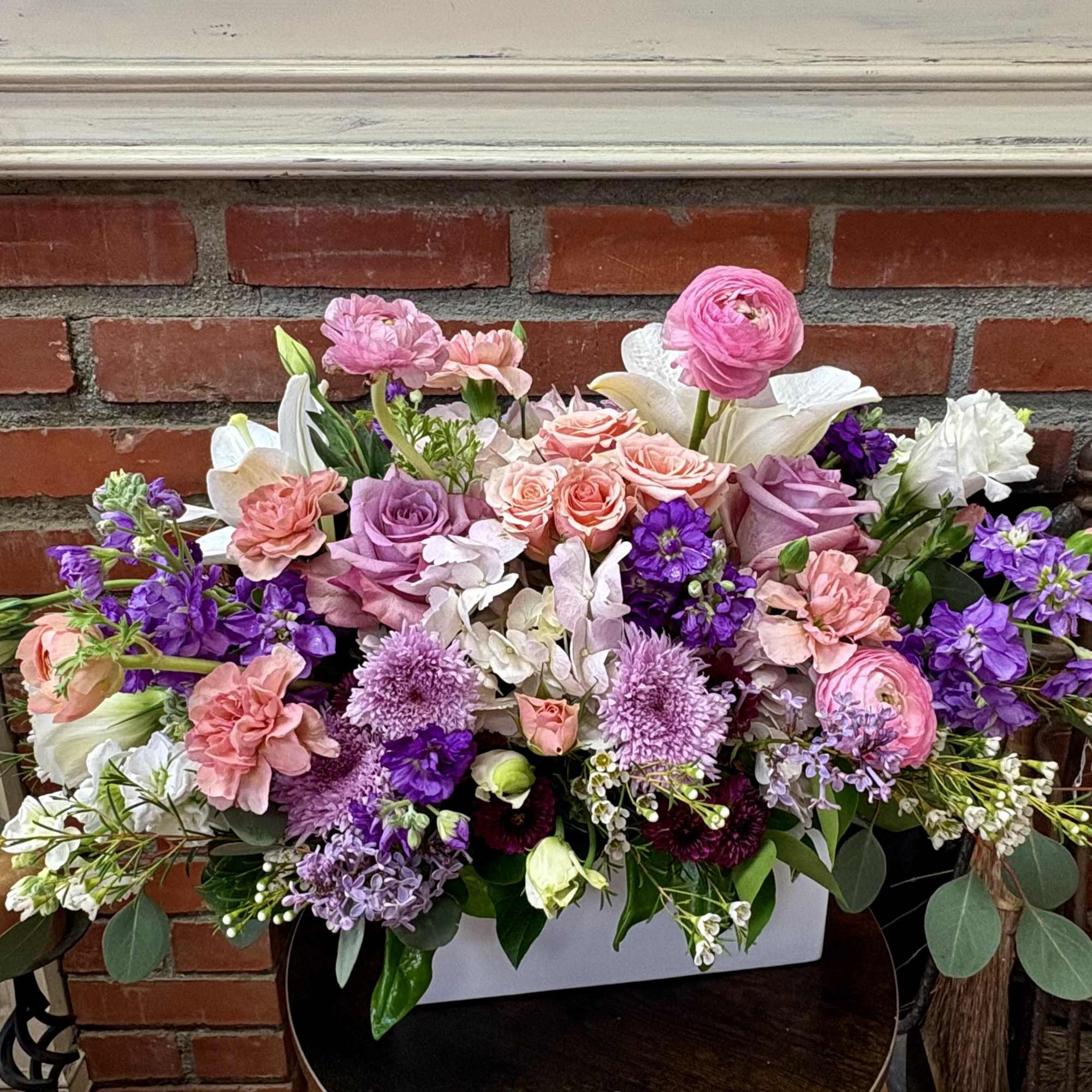 Recipe: White Lilies, White Stock, Seasonal Ranunculus, Lavender Roses, Carnations, Matsumoto Aster, photo 2 of 4