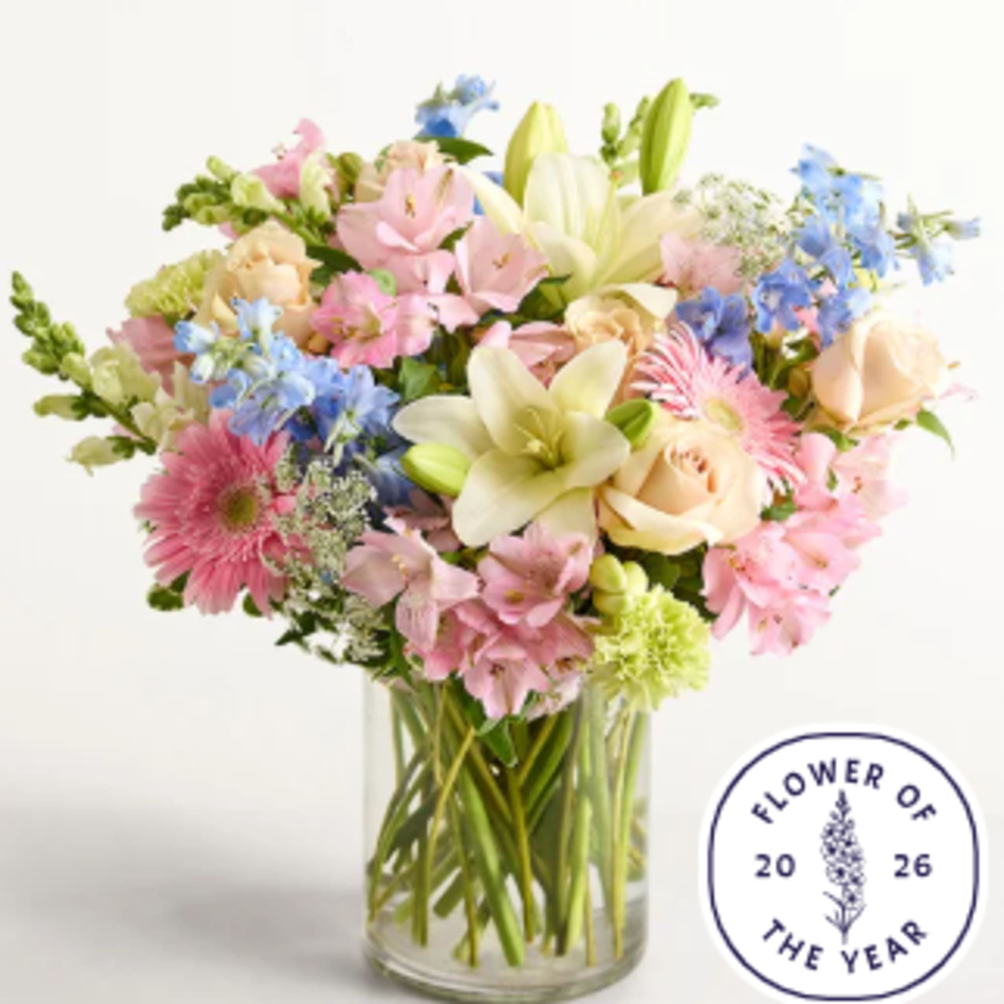 Bright, airy Delphinium Meadow brings a spring garden indoors - a cheerful