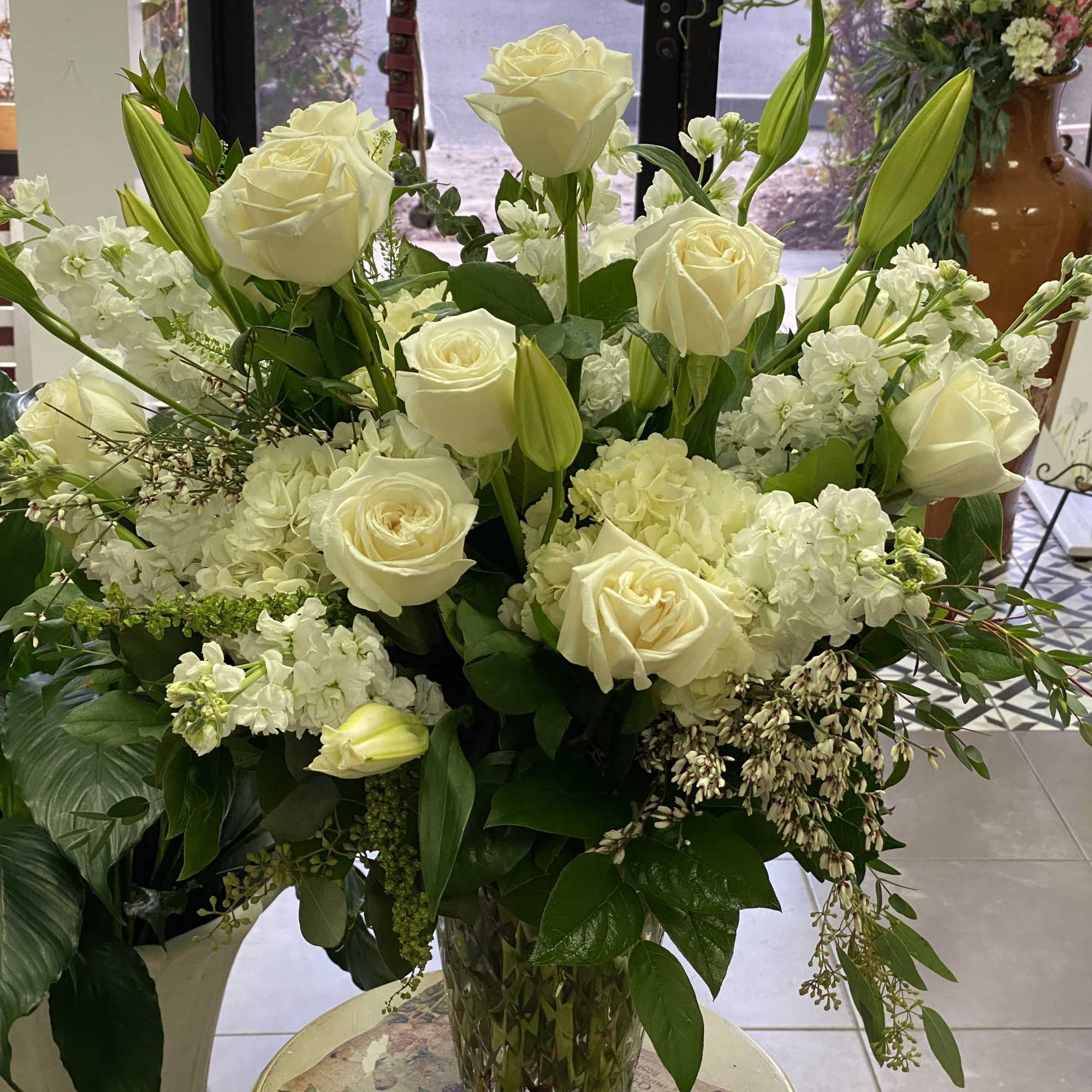 Premium white &amp; ivory, flowers with a light touch of green