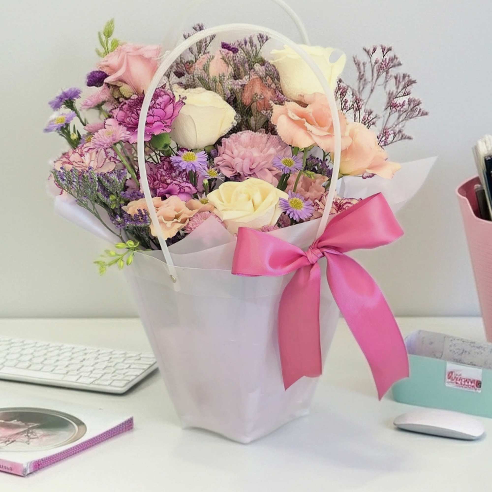 This bouquet will come with water source strapped in tissue paper and