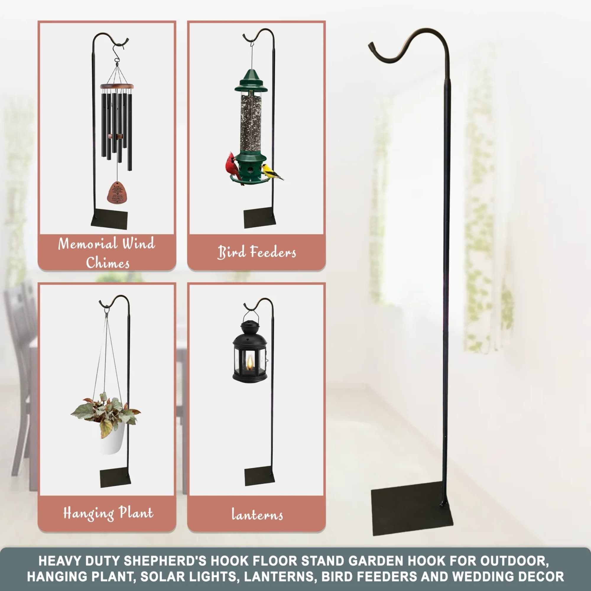 Black shepherd's hook floor stand for hanging decor