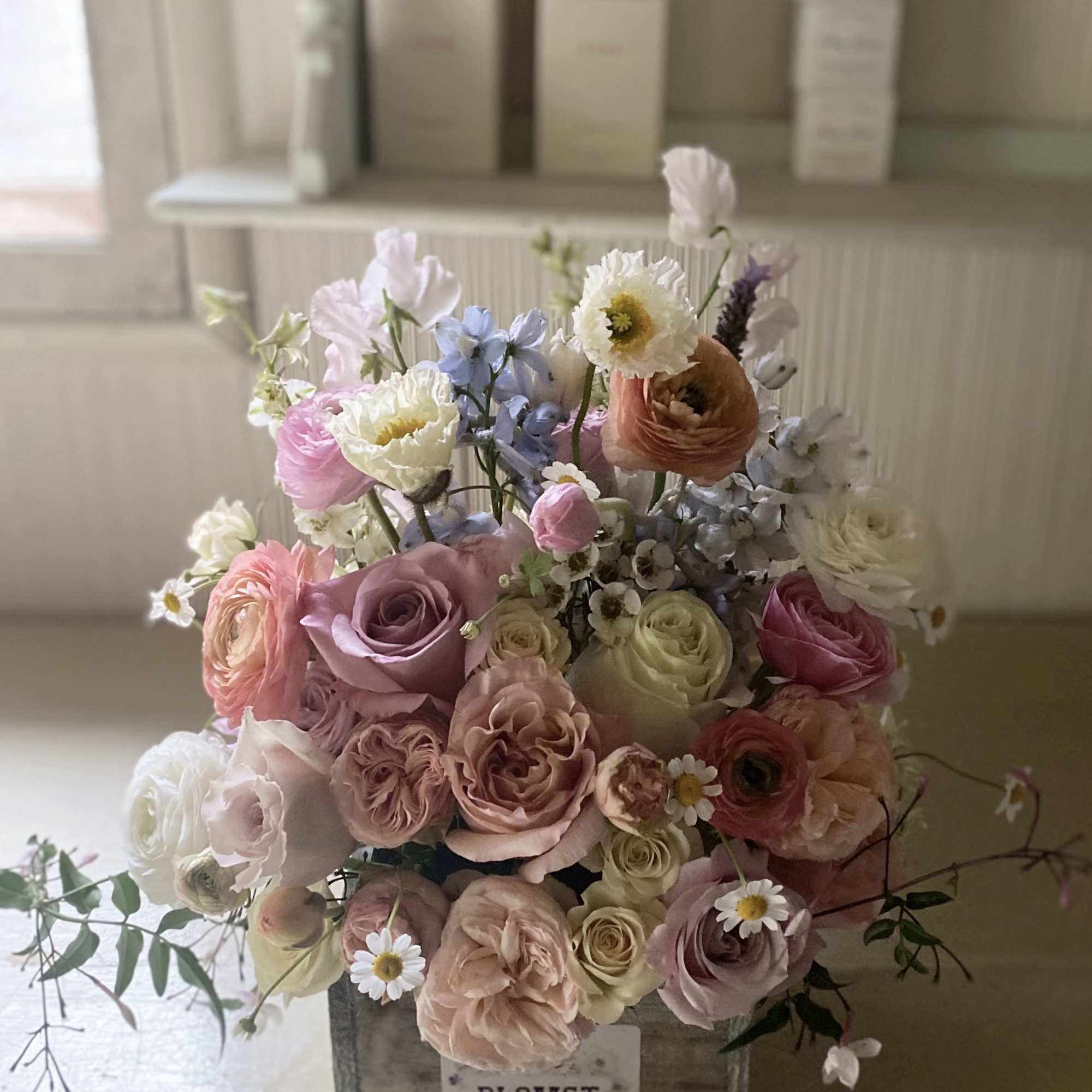 Adorable box of dreamy pastel flowers, with the feel of a flower