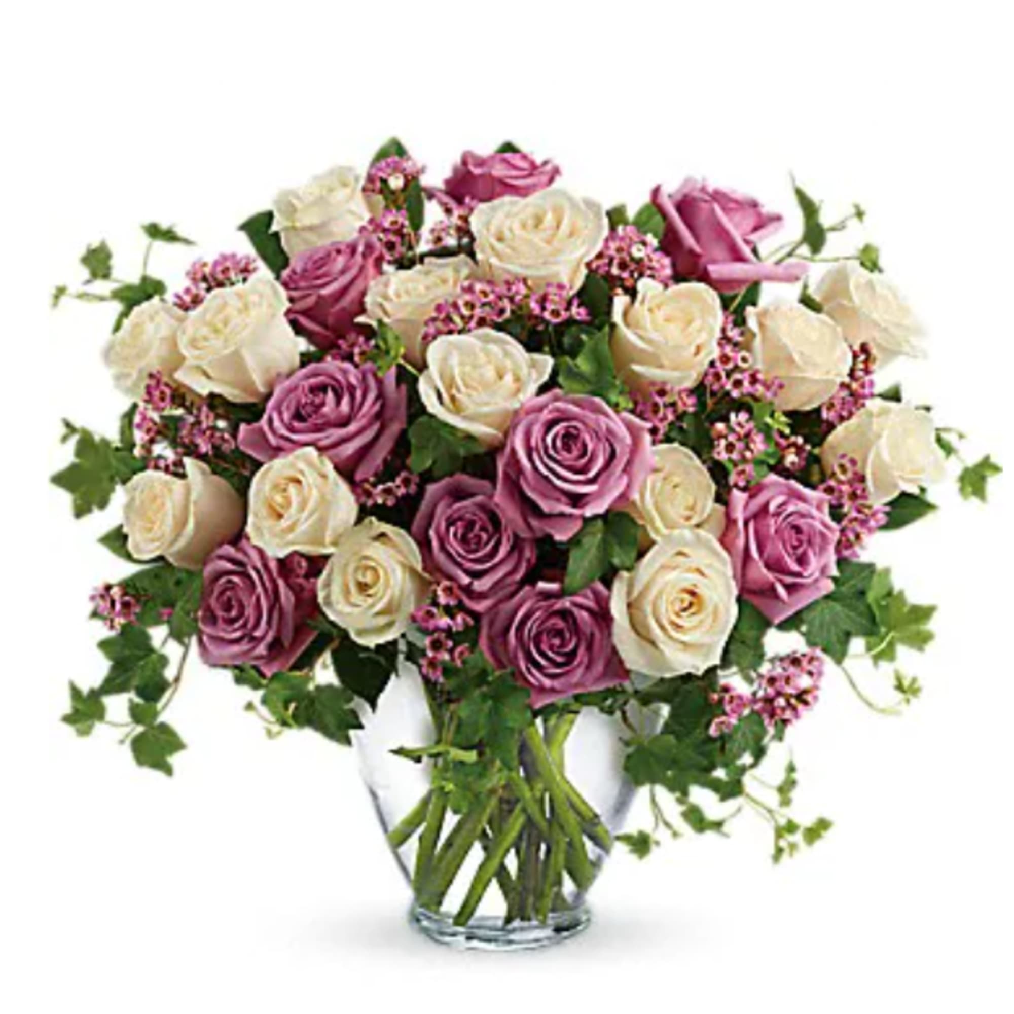 Romance blossoms beautifully within this elegant bouquet. The serenity and innocence of