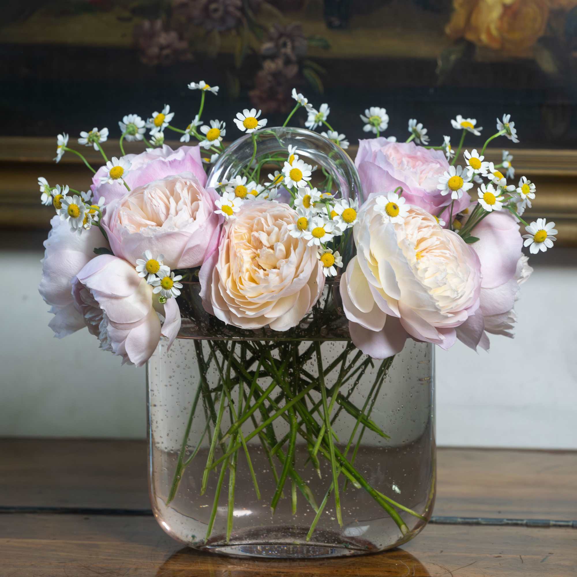 Soft blush and cream garden roses mingle with pale peach and hints, photo 3 of 3