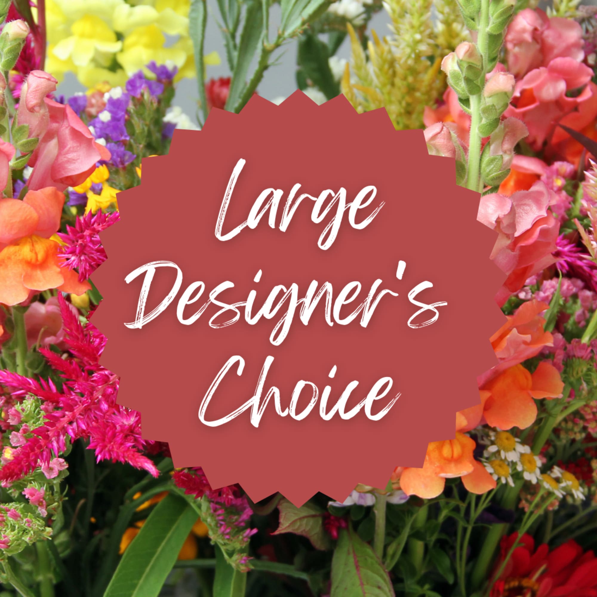 Mixed bouquet with pink, orange, yellow, and purple flowers