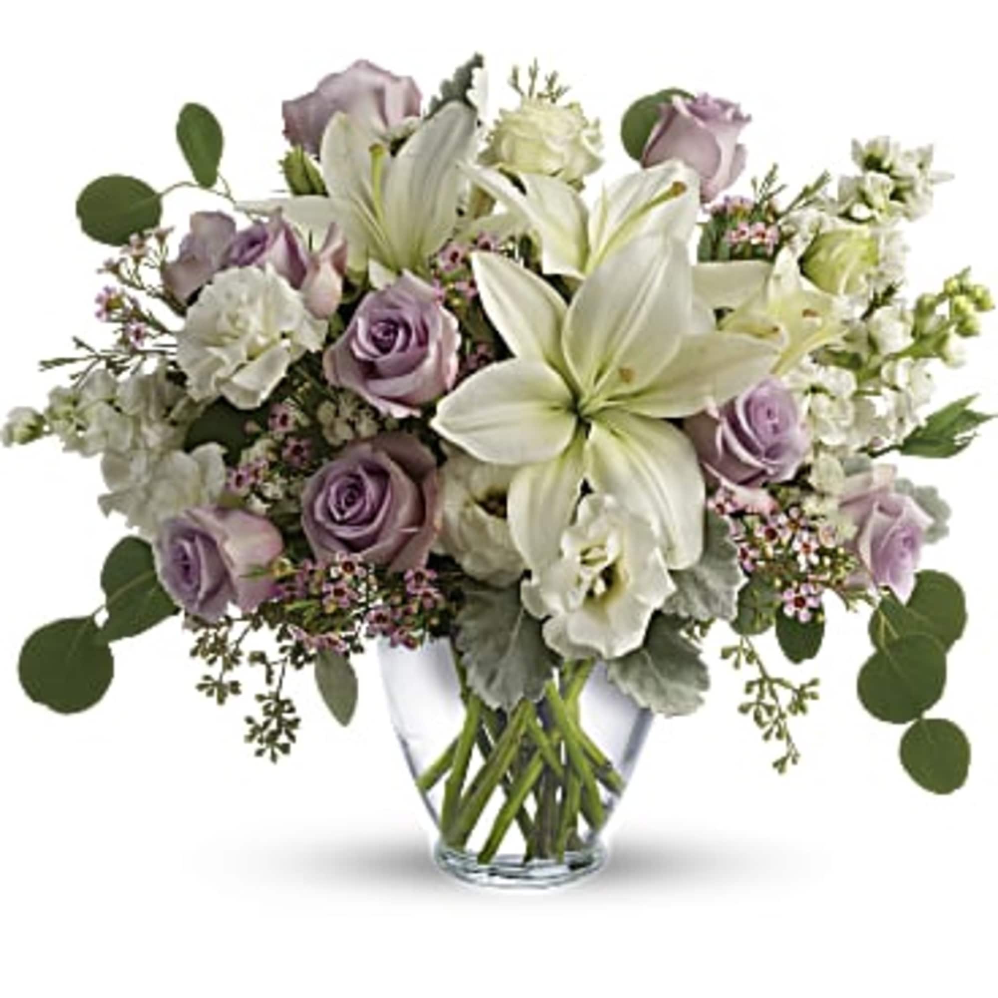 Pamper your lovely with this luxurious lavender and cream bouquet! Ravishing roses