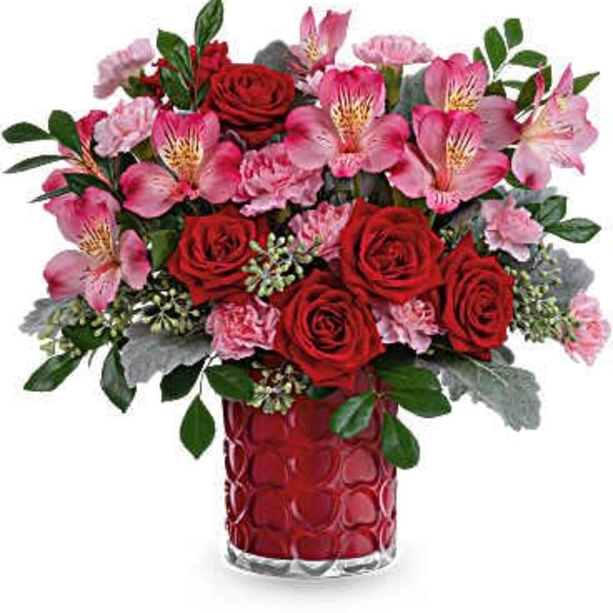 Adorned with a charming heart pattern and gleaming with a pearlescent finish