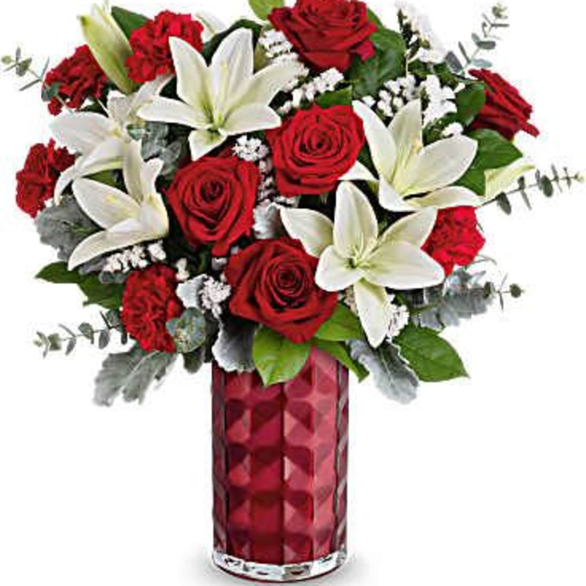 Elevate your Valentine's Day sentiments with this elegant rose and lily bouquet
