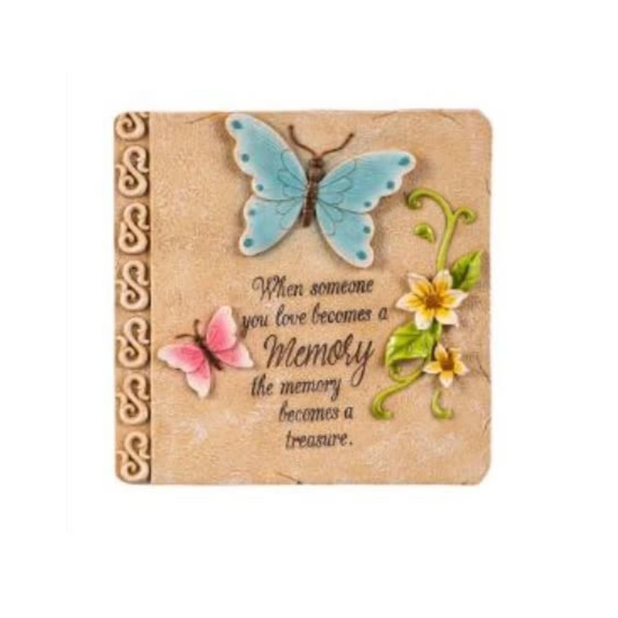 Decorative sympathy plaque with butterflies and flowers
