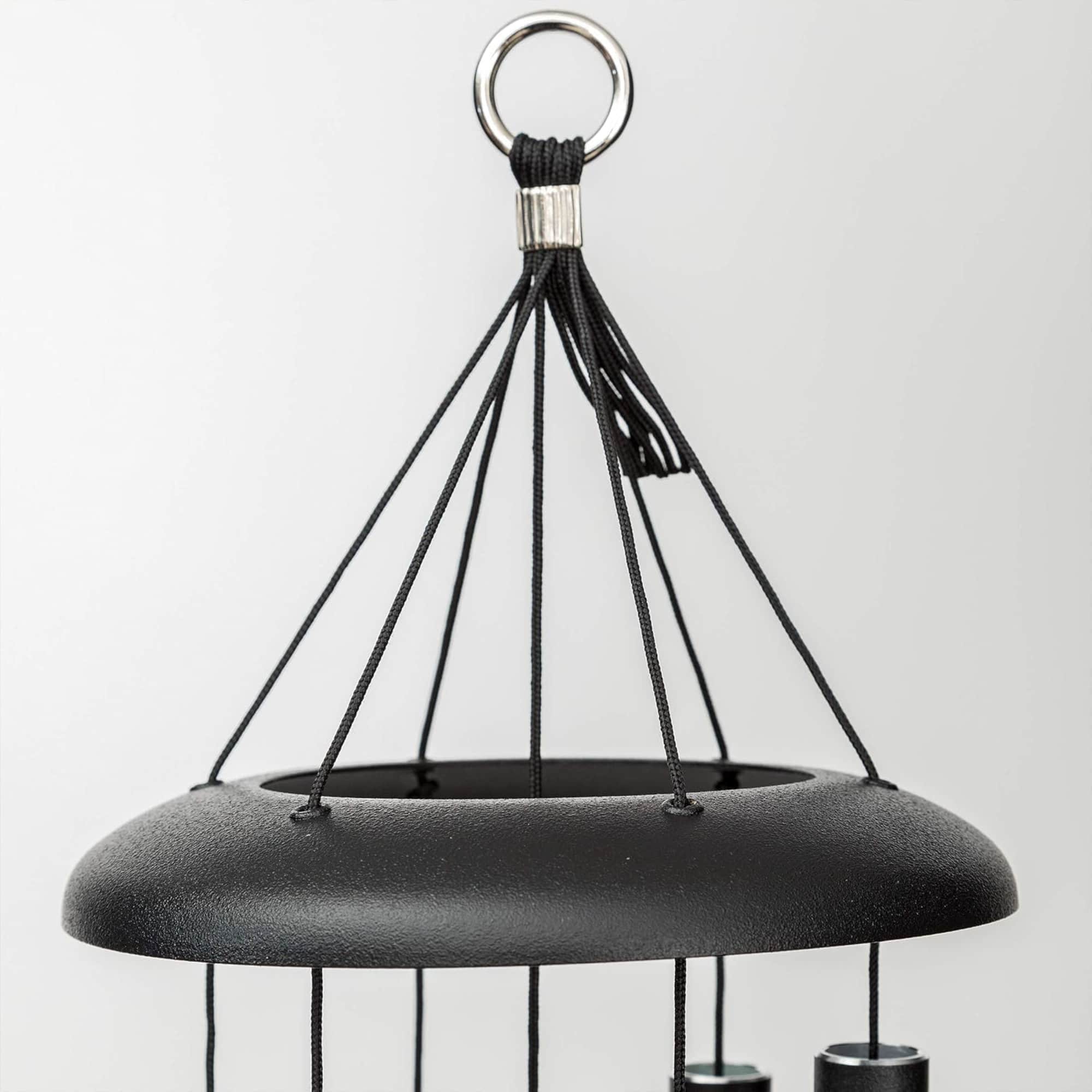Black hanging planter with cords and metal ring
