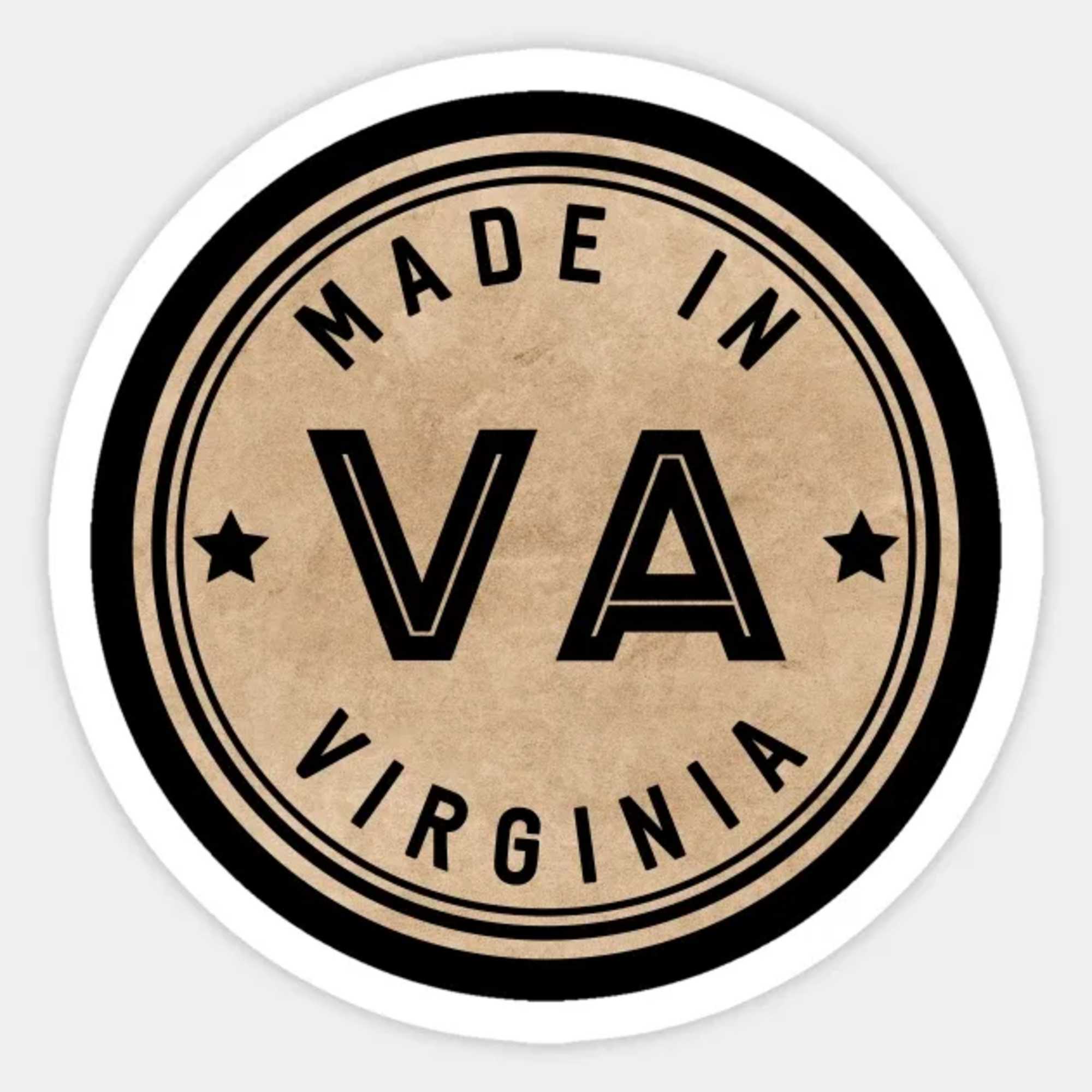 Round logo reading Made in VA Virginia