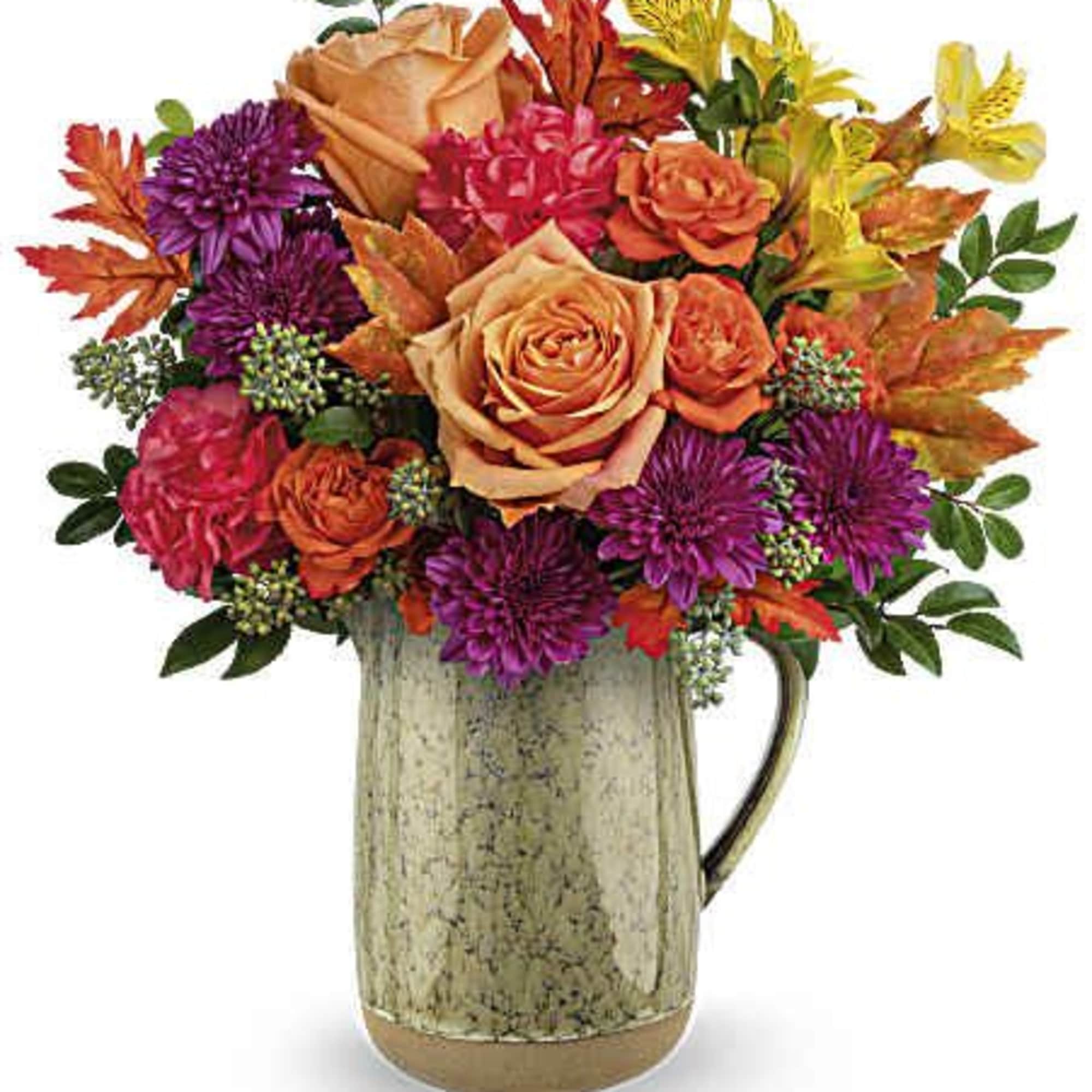 Celebrate the essence of fall with this abundant bouquet of autumnal roses