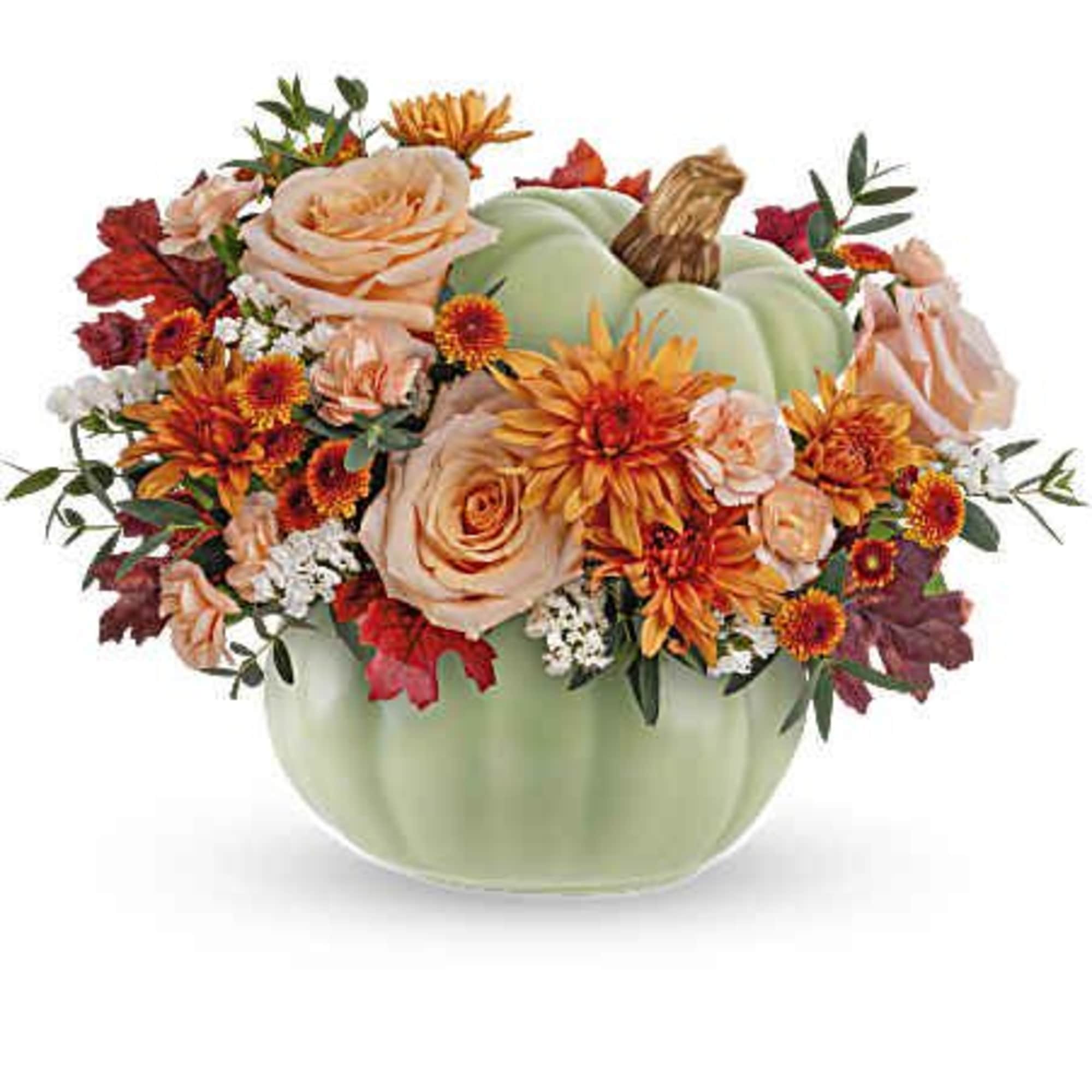 Brighten your fall gatherings with Teleflora's Harvest Magic Bouquet, featuring autumnal peach