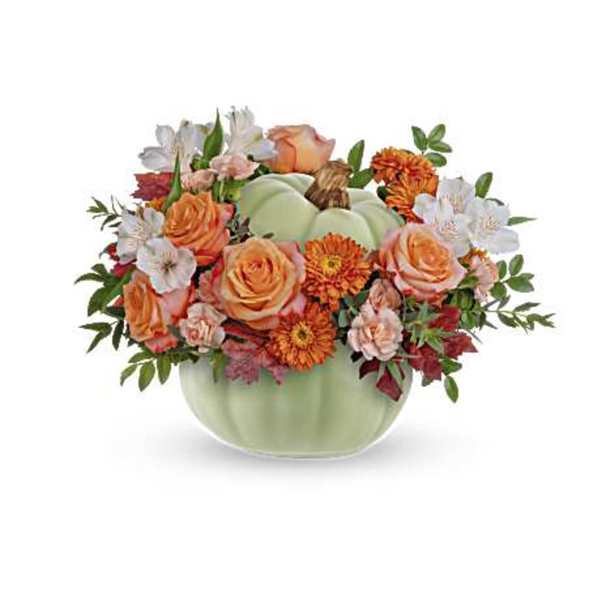 Teleflora's Whimsy Pumpkin Bouquet offers a stylish option for your autumn table.