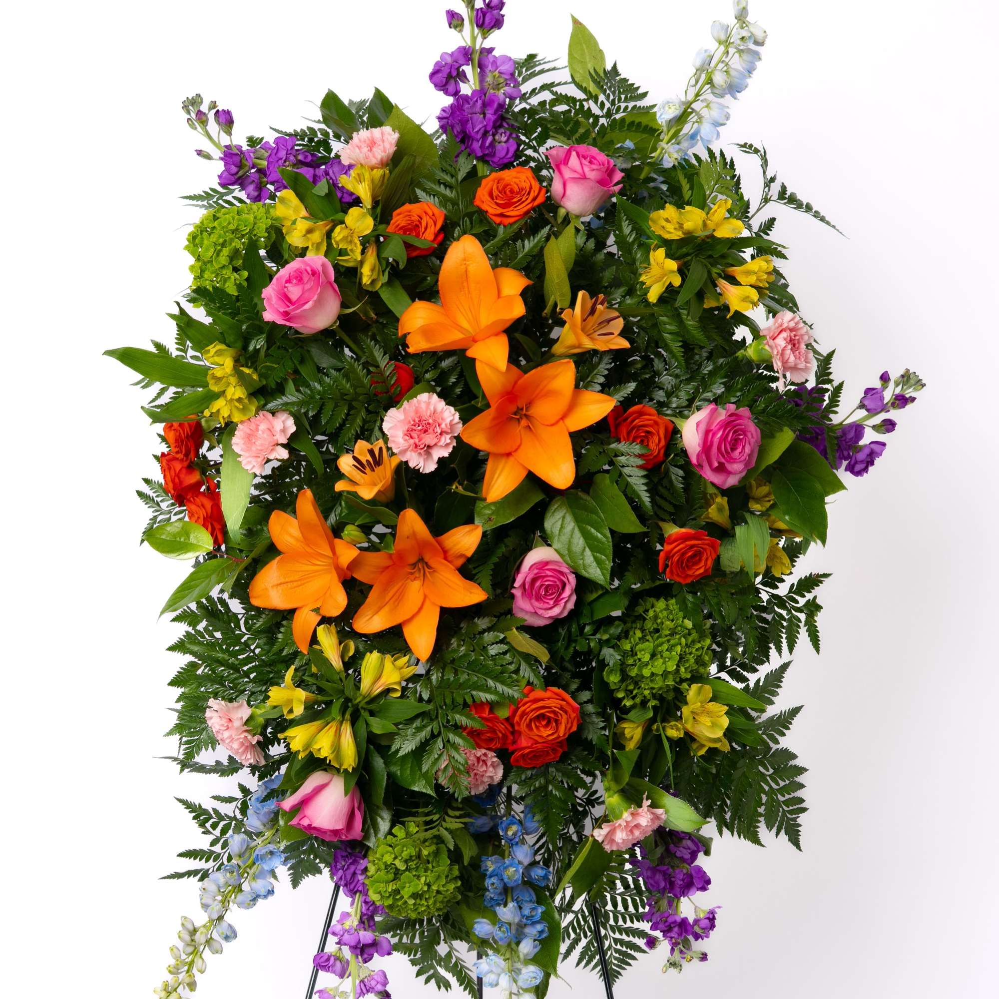 A vibrant standing tribute designed to celebrate life and individuality. Featuring a