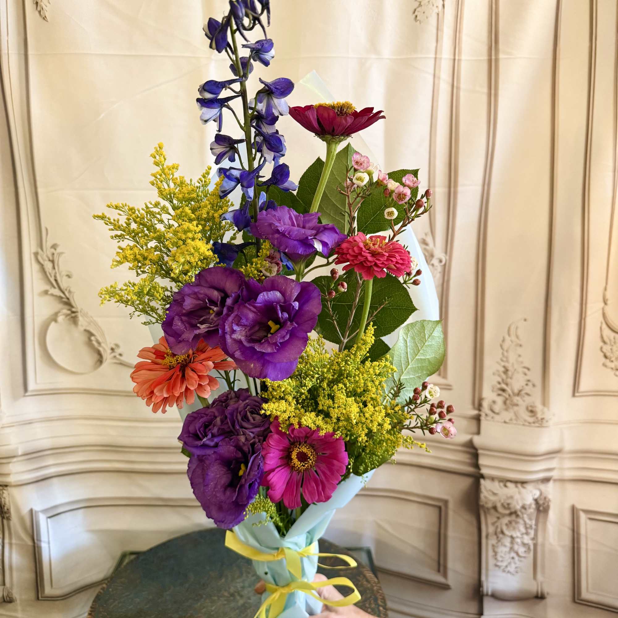 This beautiful wrapped bouquet Is filled with vibrant flowers grown in our, photo 4 of 4
