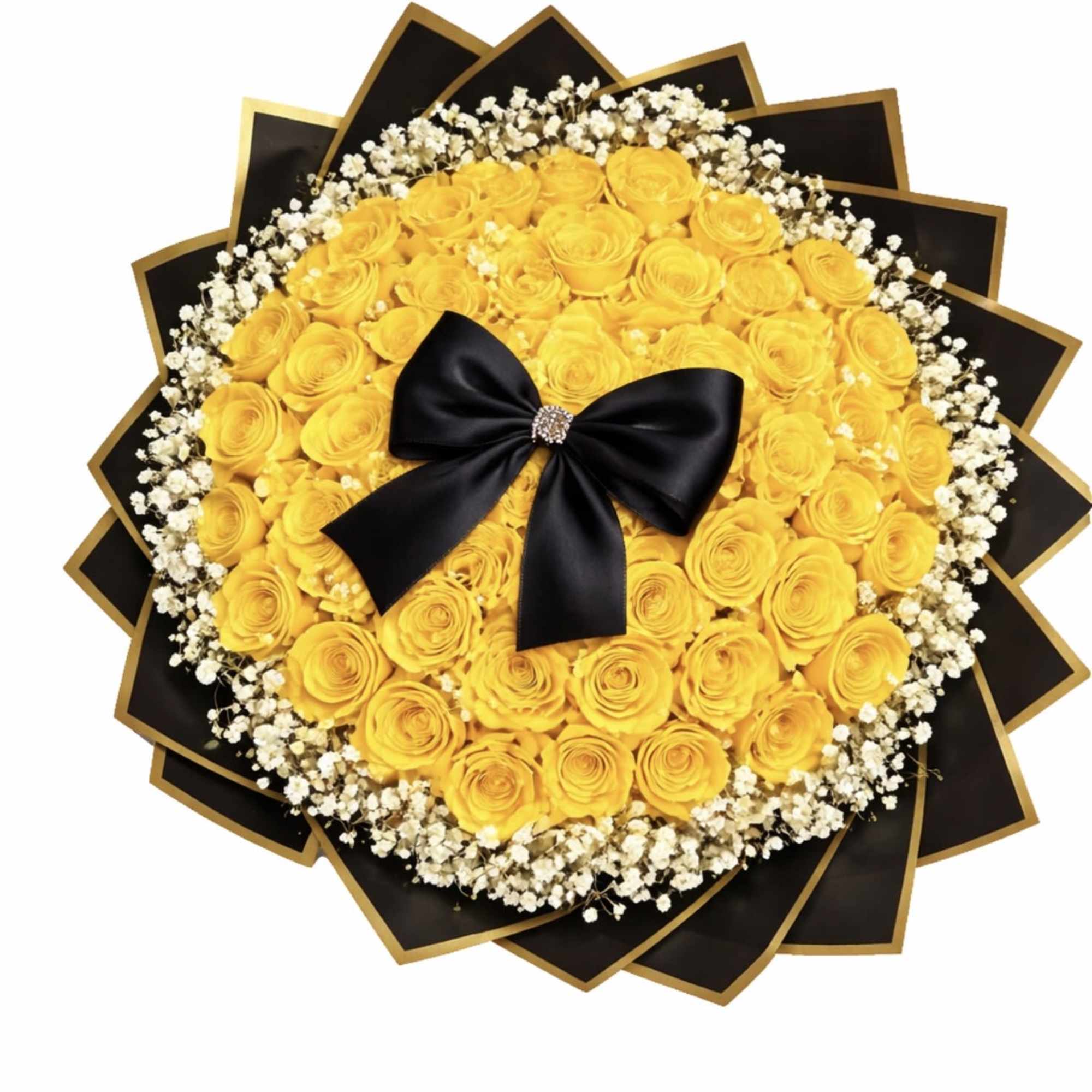 Bright, bold, and full of happiness 
Our yellow rose bouquet is the
