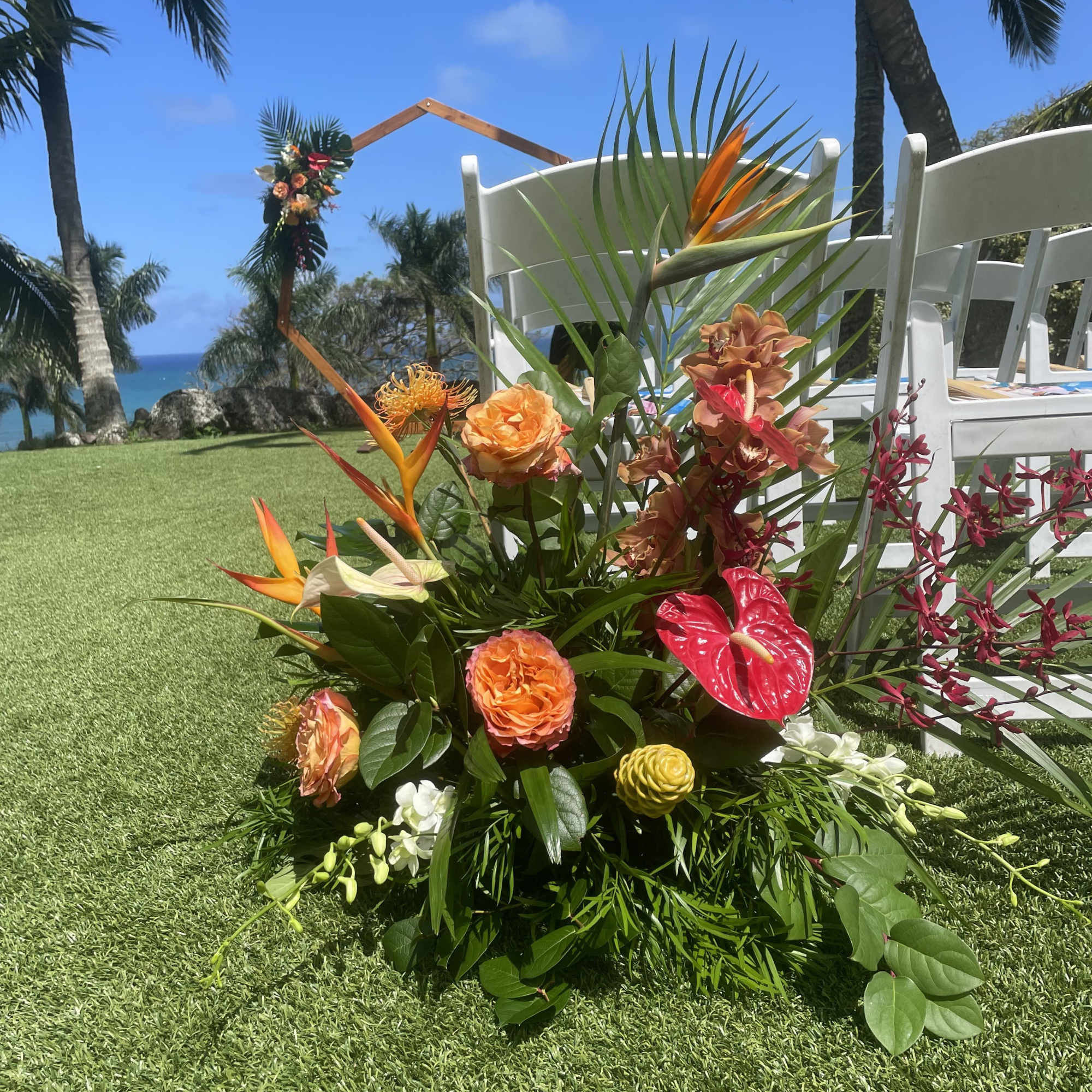 Aisleway bushels create a styled pathway that help frame the space, and