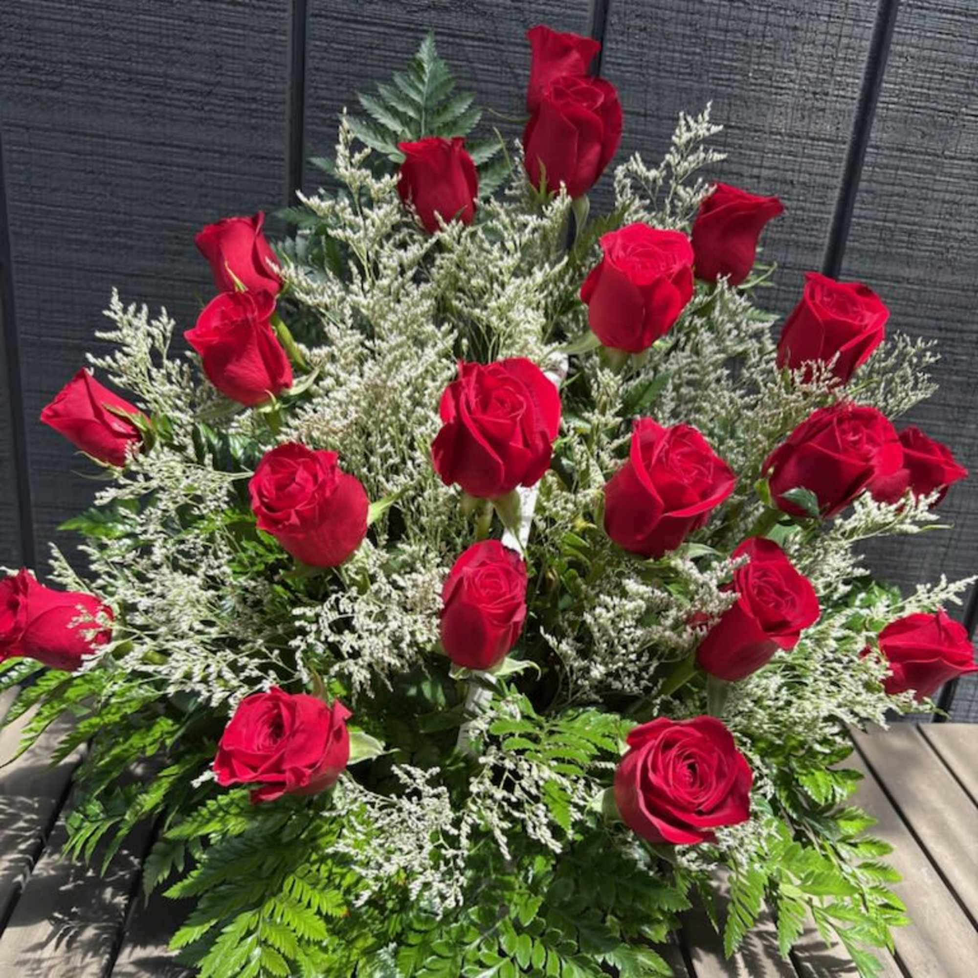 30 roses in your choice of color with greenery and delicate filler, photo 2 of 2