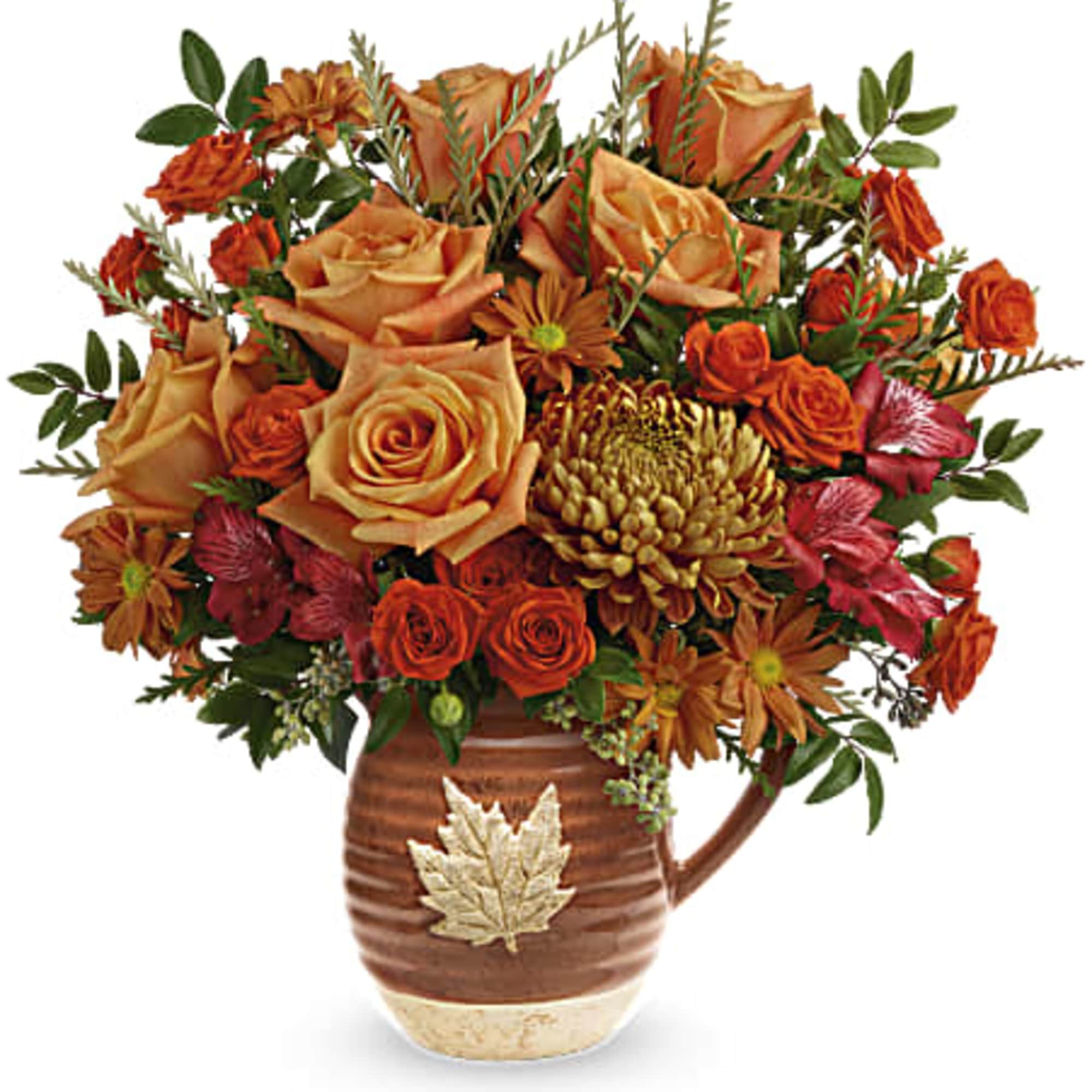 Capture the beauty of cascading fall leaves with this heartwarming rose bouquet