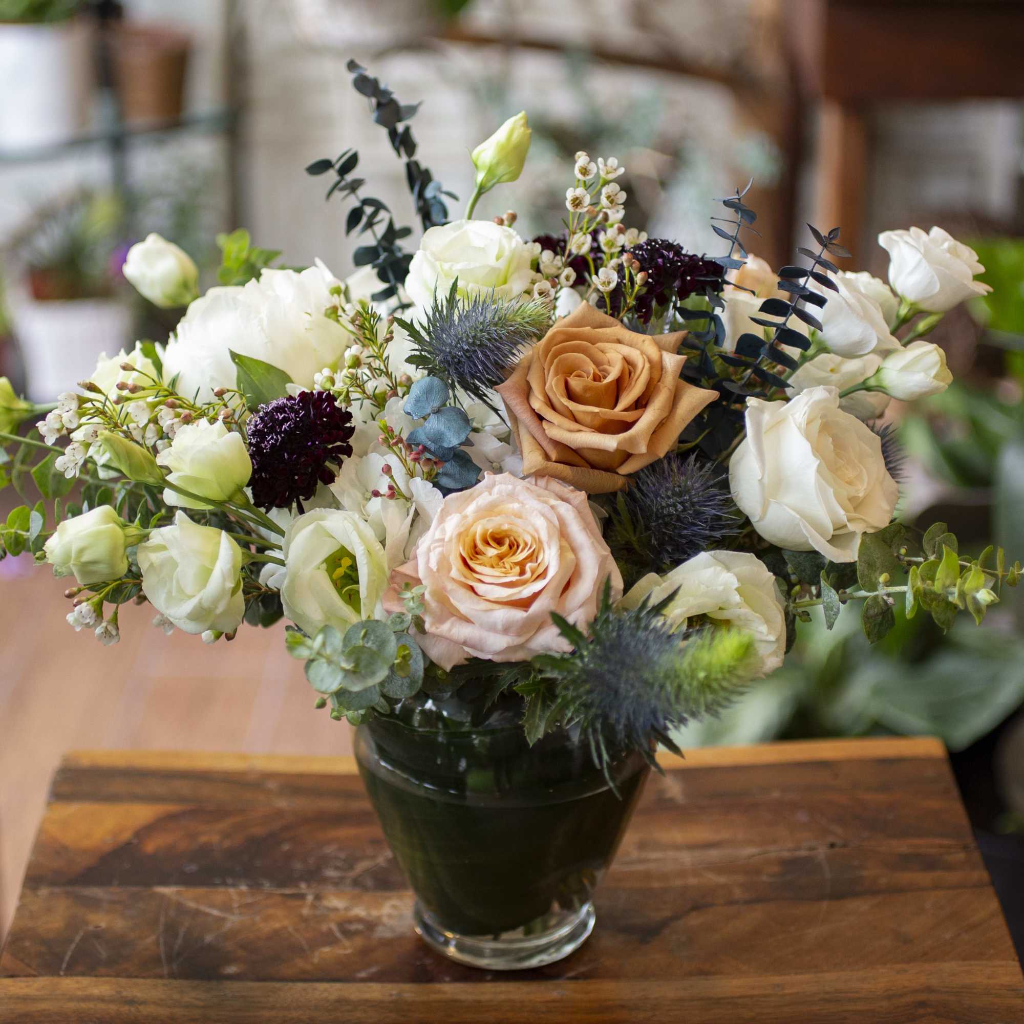 Inspired by books, in a clear glass vase.