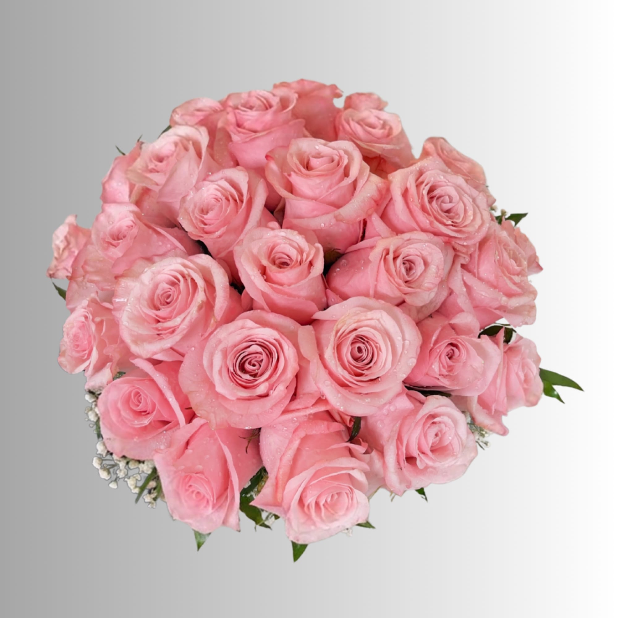 Bouquet of pink roses in a rounded cluster