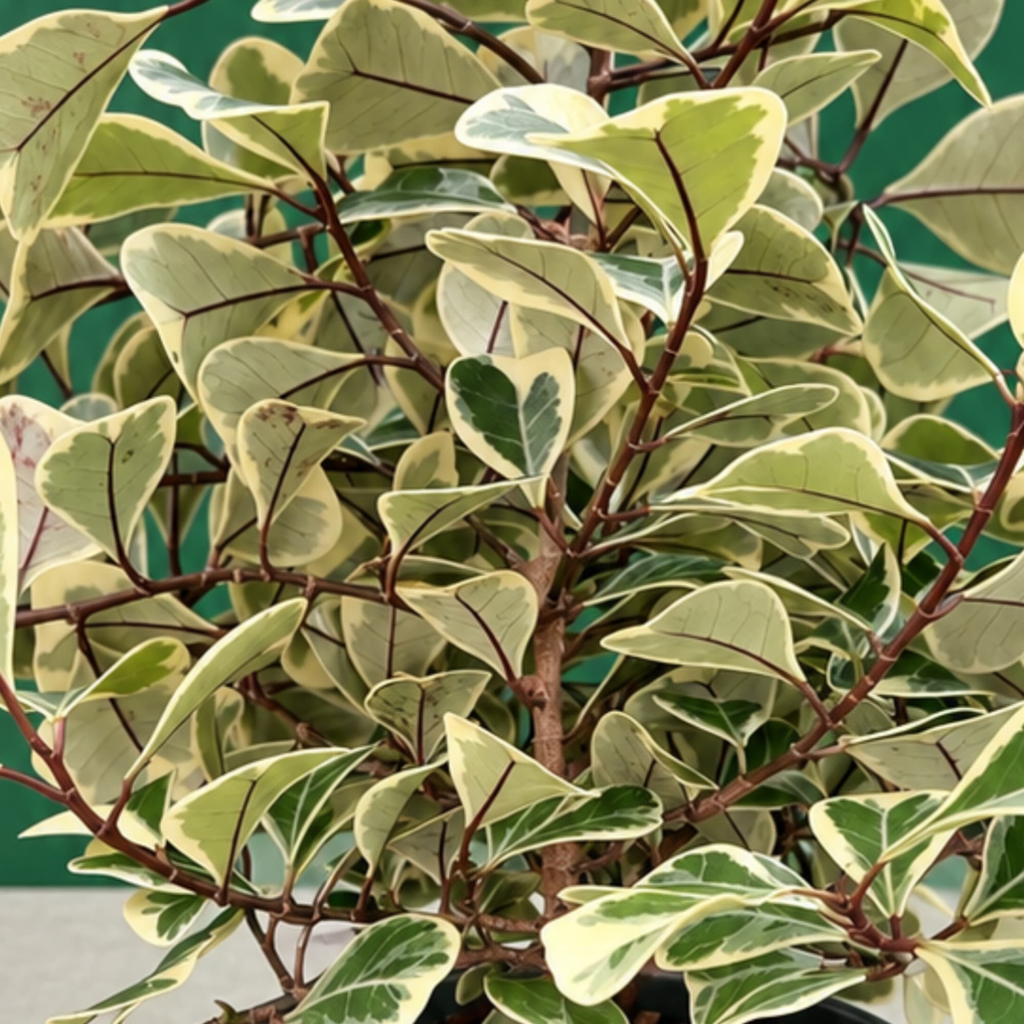 Variegated potted plant with cream and green leaves