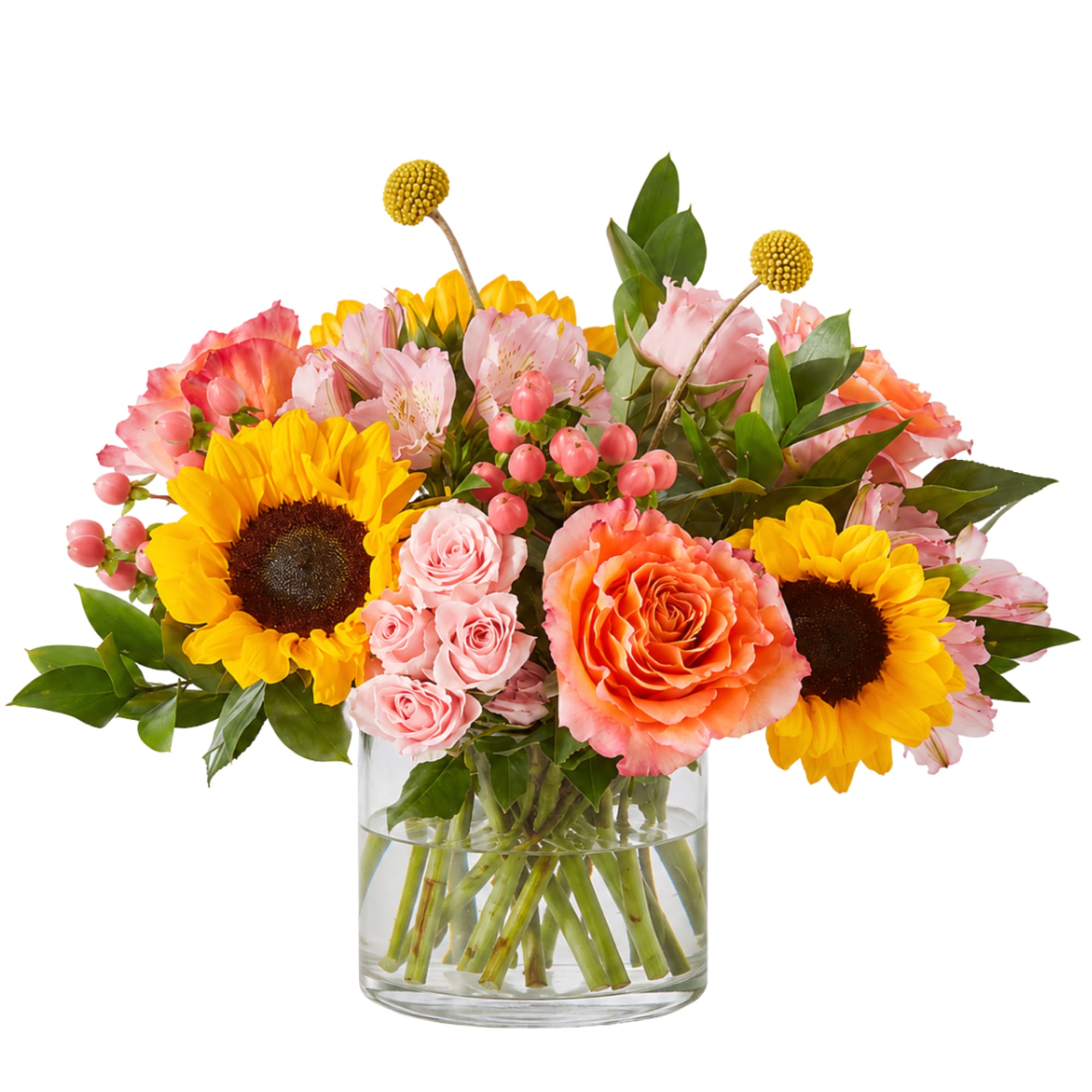 Bright, cheerful, and effortlessly elegant, this arrangement brings a fresh burst of