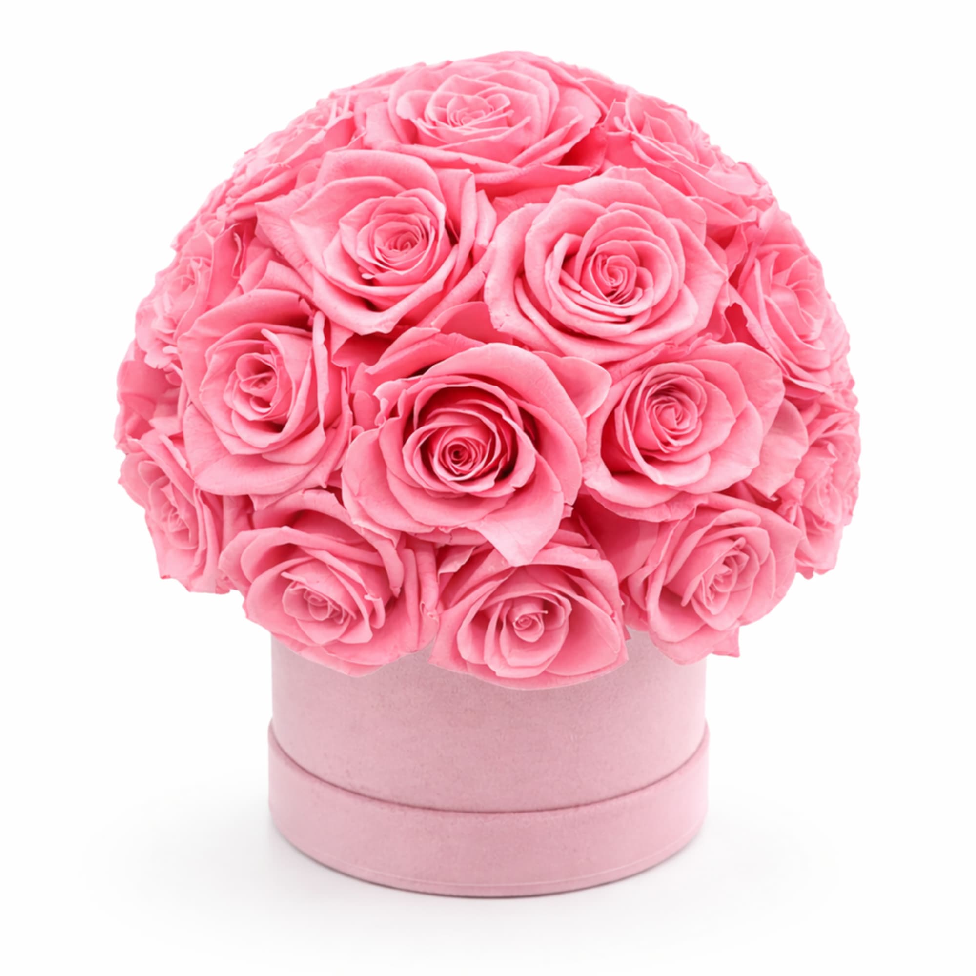 Pink rose bouquet in a round pink box