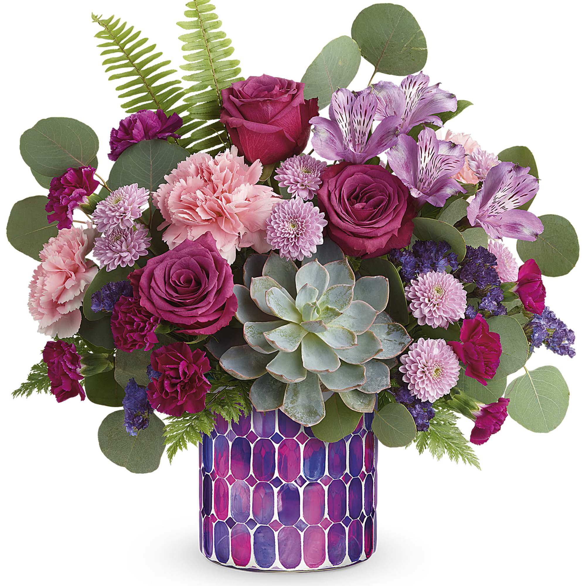 Inspired by stained glass, this magnificent mosaic glass vase, filled with fabulous
