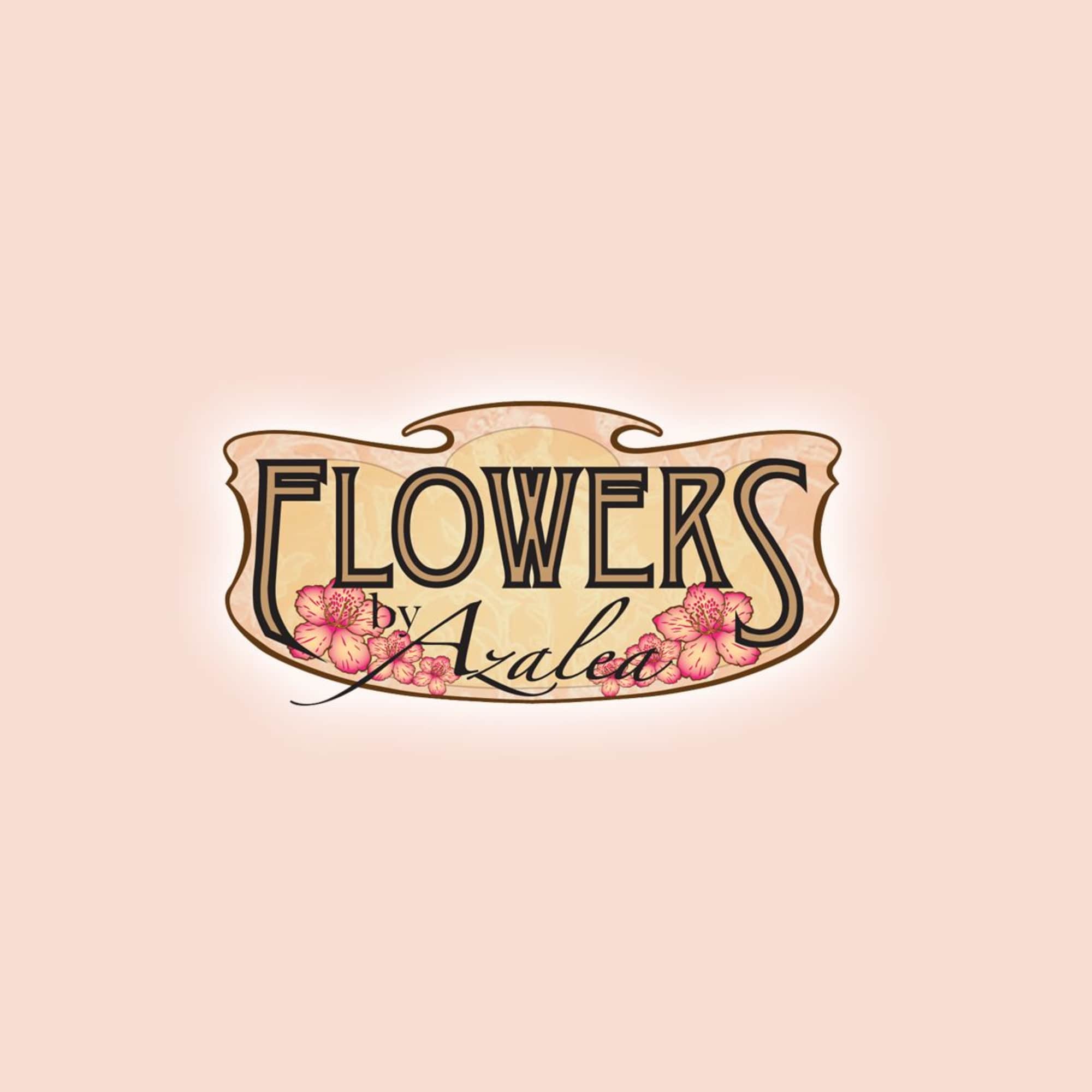 Logo reading Flowers by Azalea with pink floral accents