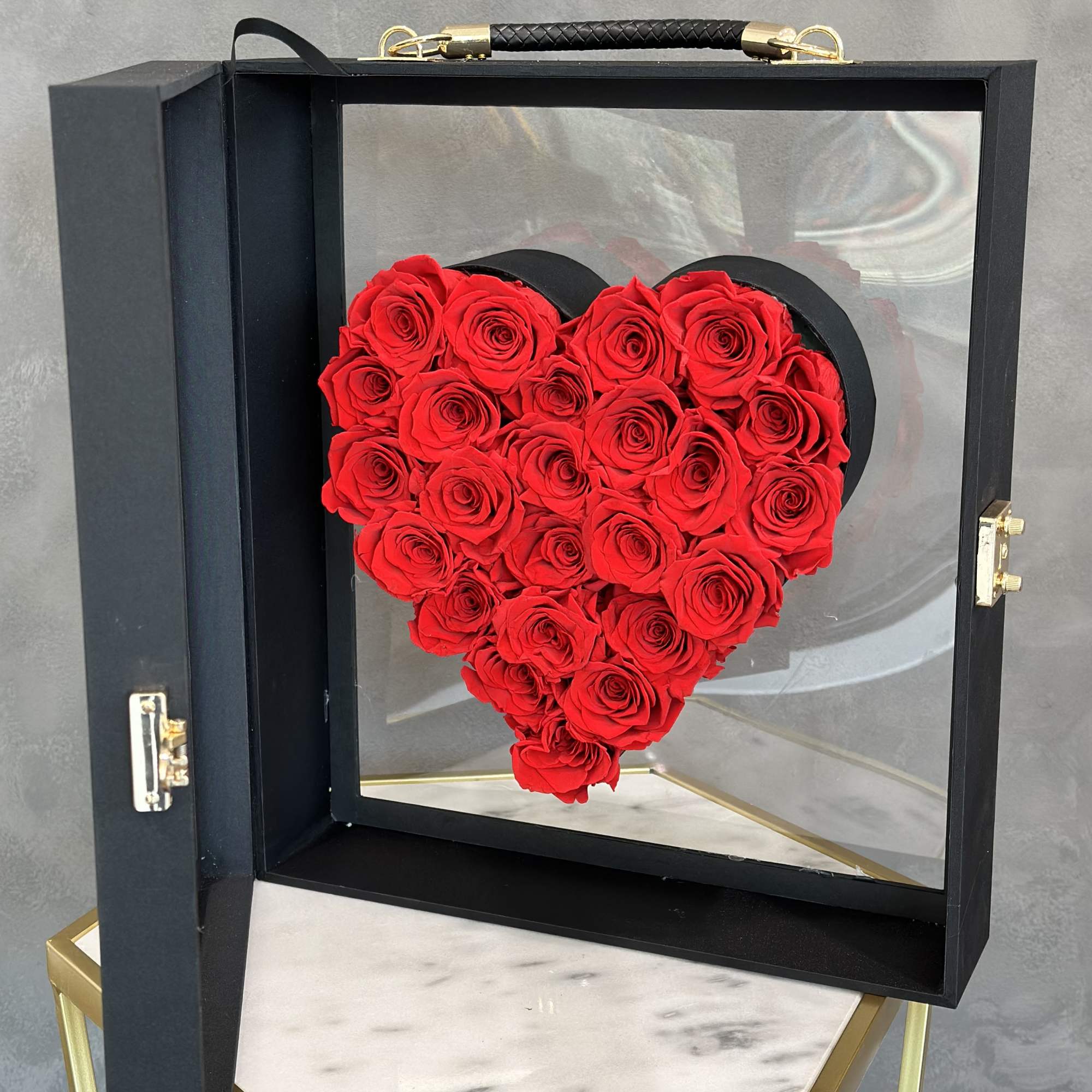 Heart-shaped box filled with red roses, photo 3 of 3