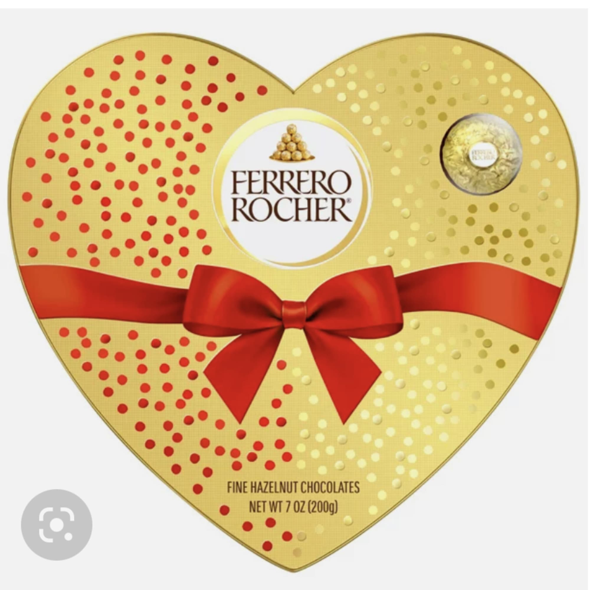 Heart-shaped Ferrero Rocher chocolate gift box with a red bow