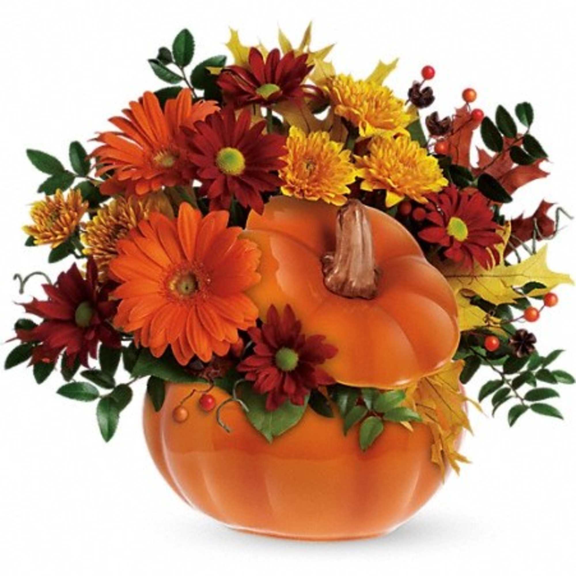 Perfect for a fall centerpiece, birthday or Halloween party, this flower-filled ceramic