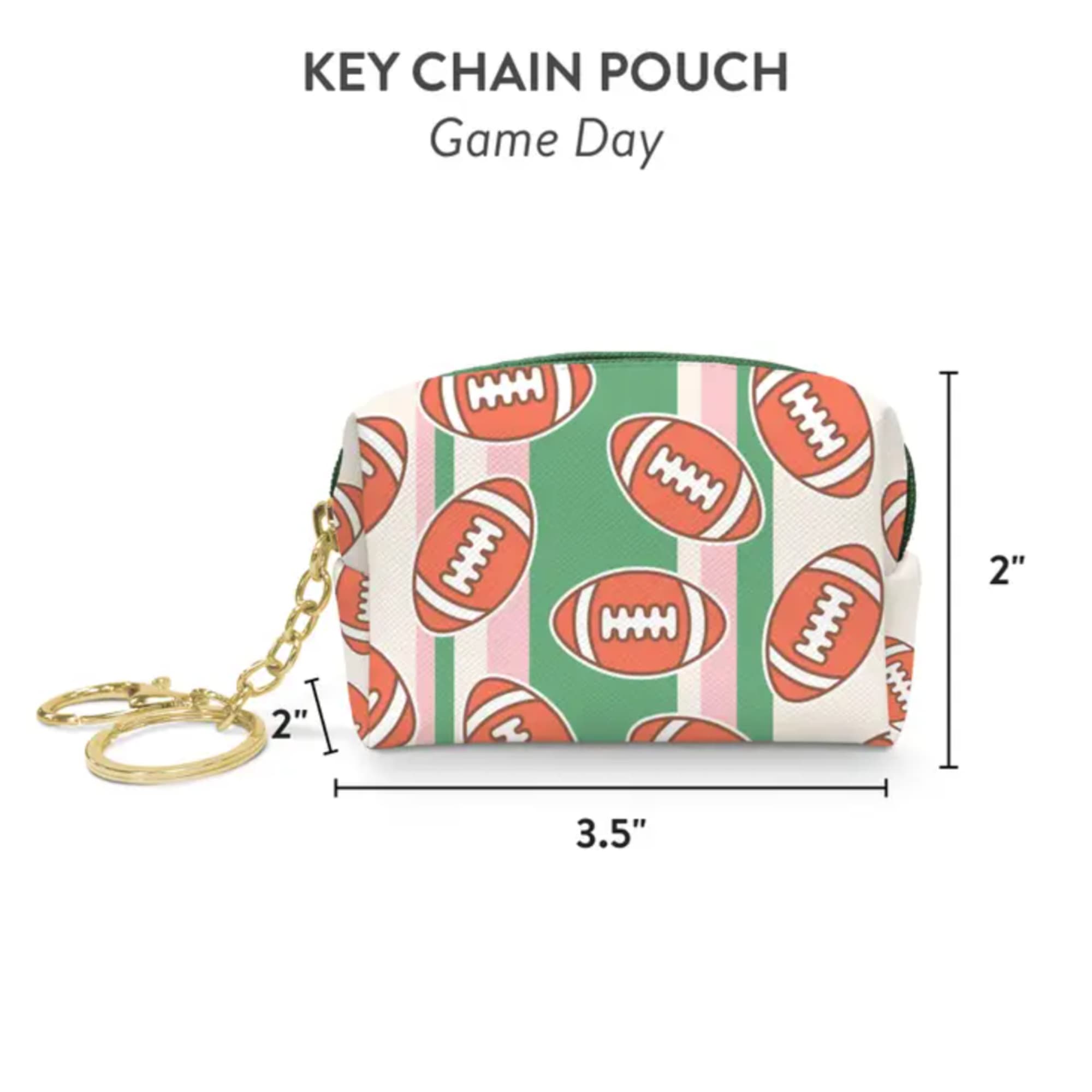 Football-pattern key chain pouch with a gold key ring