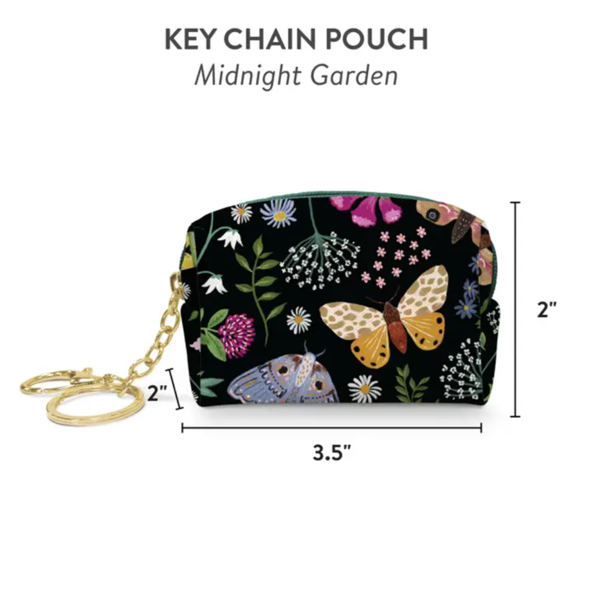 Floral key chain pouch with butterfly print and gold key ring