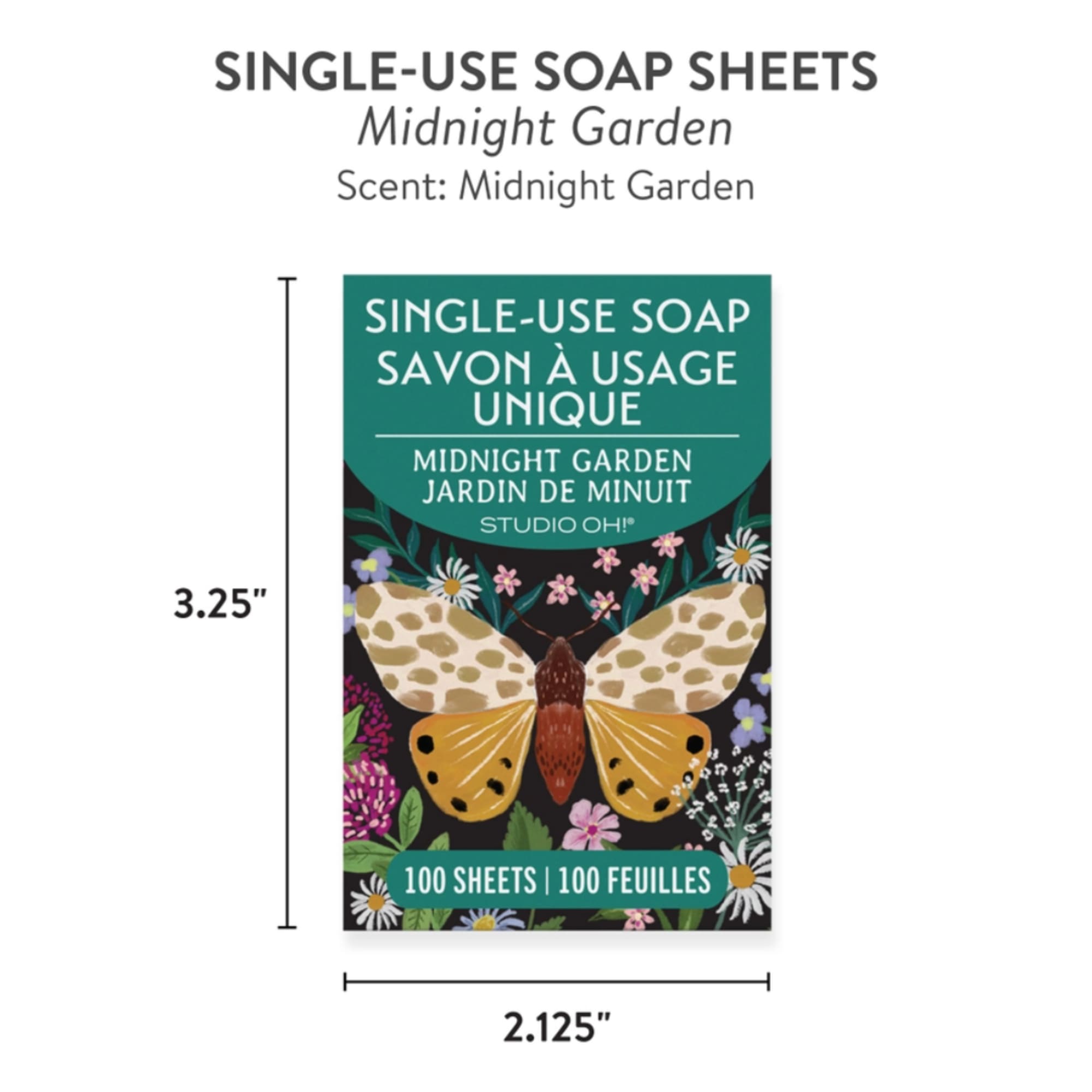 Pack of single-use soap sheets with a butterfly design and floral packaging