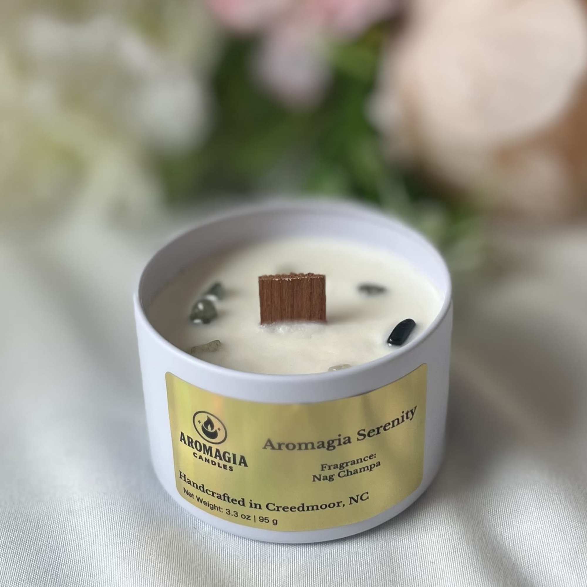 One woodwick candle scented as Nag champa. Choose between standard 3.3oz or