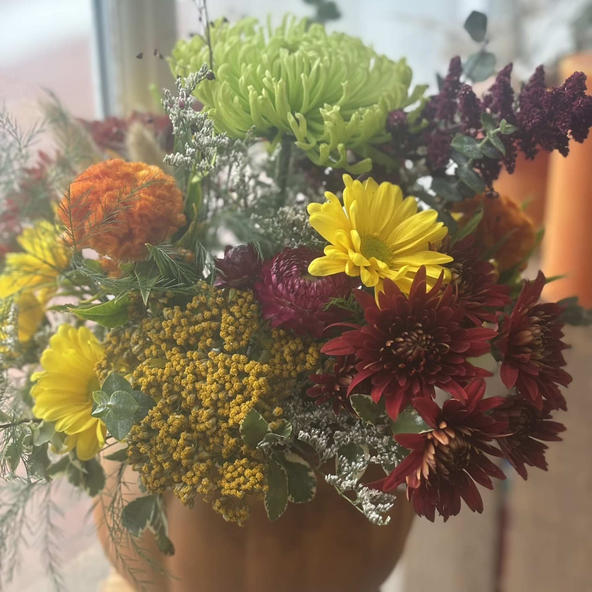 Celebrate the season with a handcrafted fall arrangement designed in an 8", photo 2 of 2