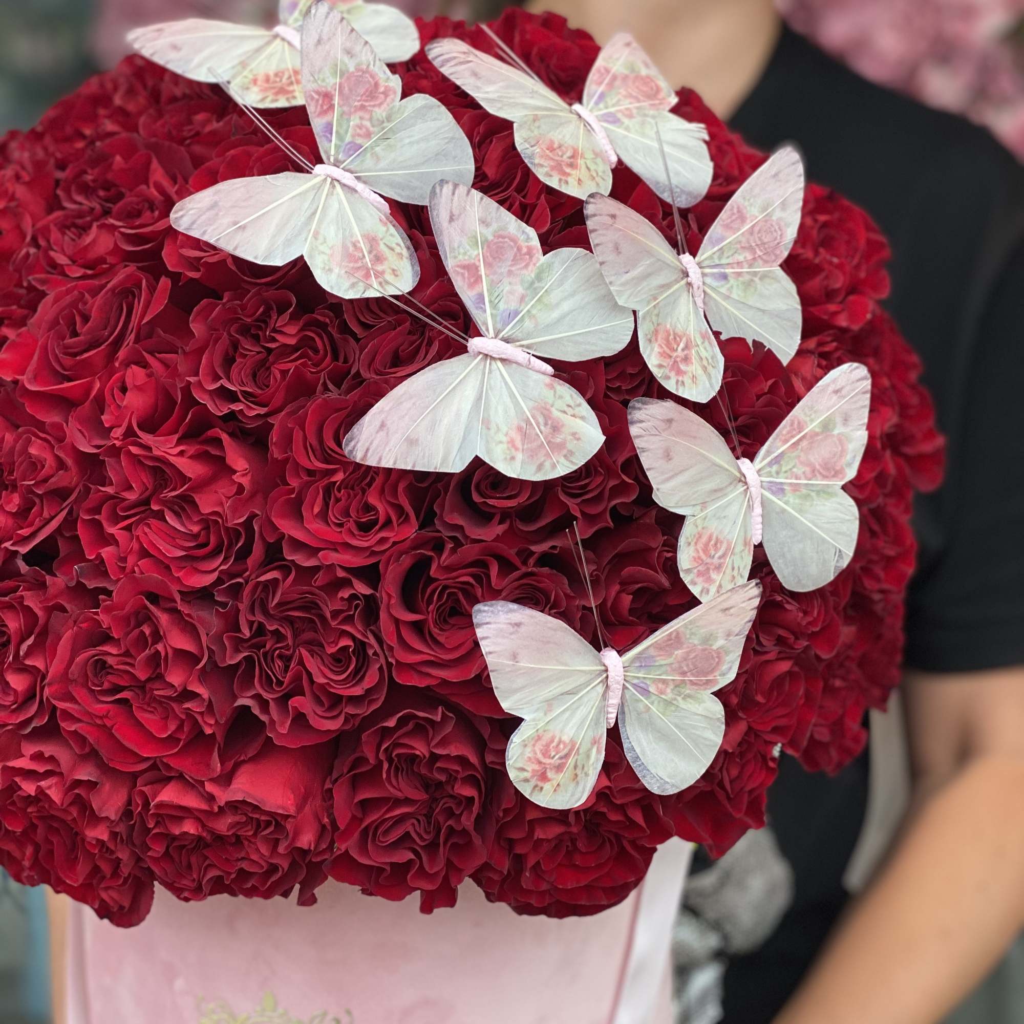 50 red roses with butterflies
75 red roses with butterflies
100 red roses with, photo 2 of 2