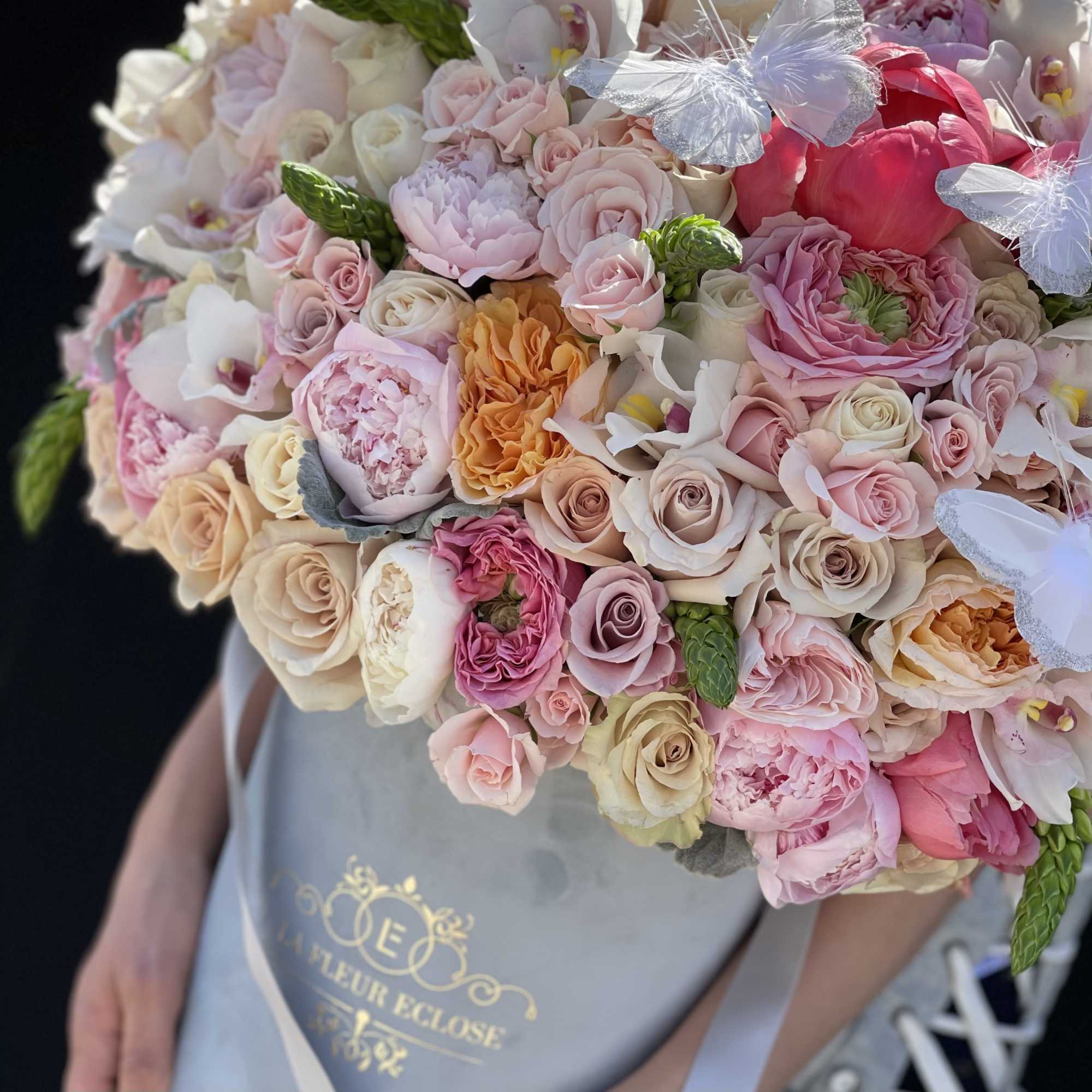 All premium flowers in our Light blue velvet medium box, photo 2 of 2